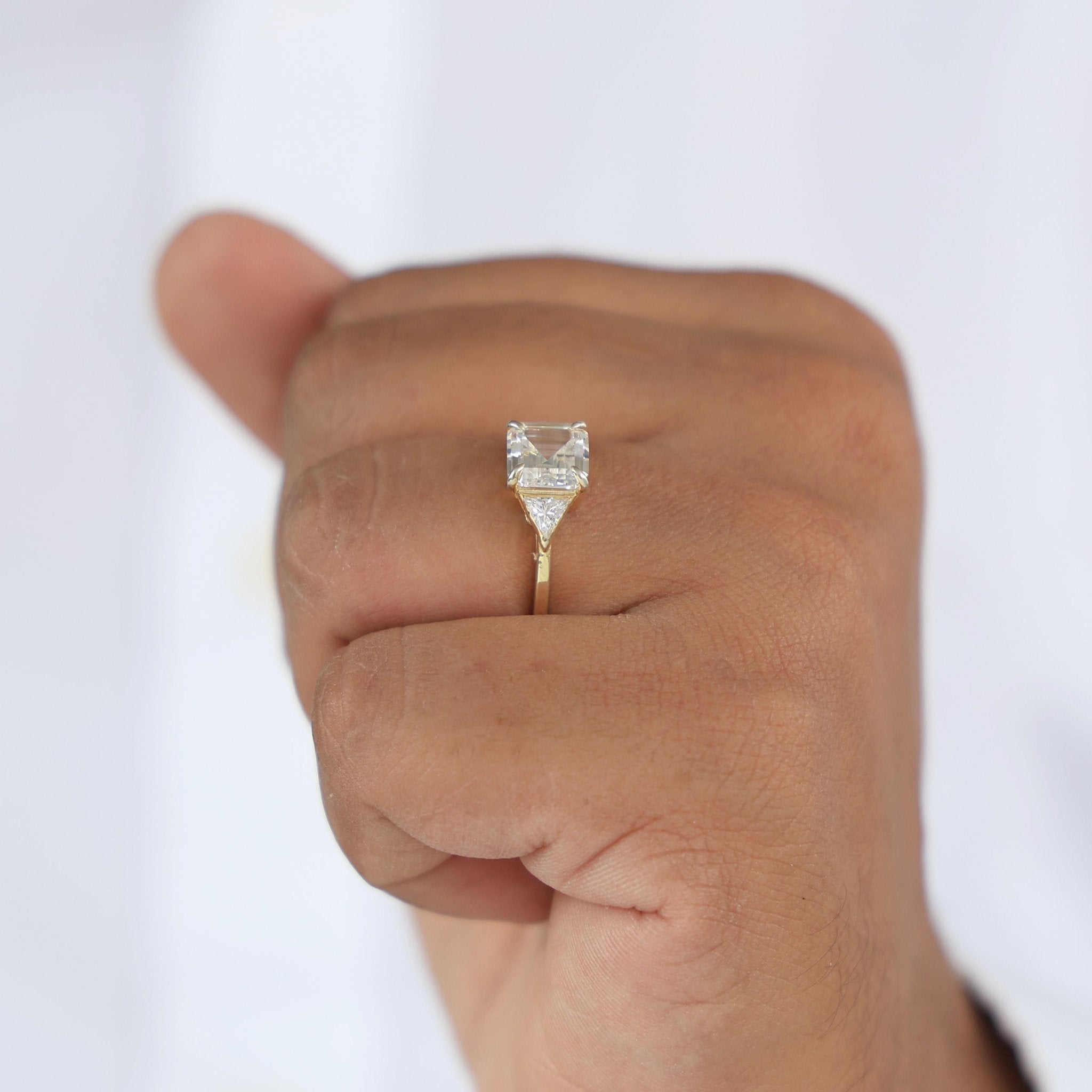 Three Stone Art Deco Asscher Cut Engagement Ring in 14k Solid Gold, 3.00 CT Asscher Cut Lab Created Diamond, Bridal Jewelry, Gift for Her, Unisex Ring - Shoora Designs