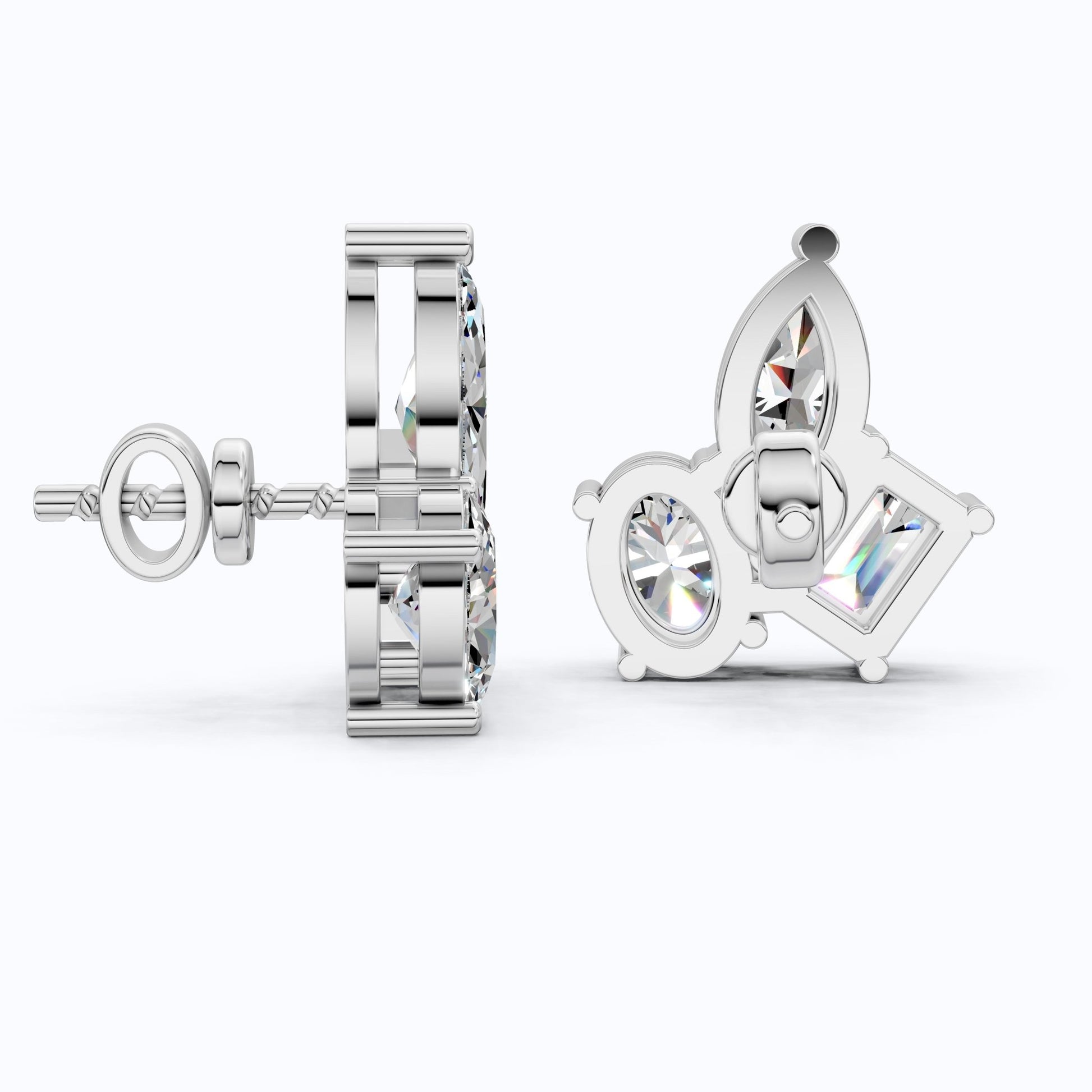 Three Stone Cluster Wedding Earrings in 14k Solid Gold, 3.00 TCW Marquise/Oval/Emerald Cut Lab Grown Diamonds, Trio Stud Earrings For Women, Anniversary Gift - Shoora Designs