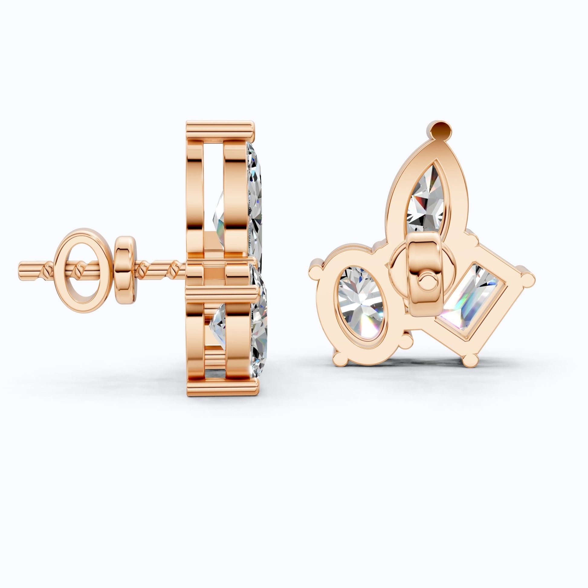 Three Stone Cluster Wedding Earrings in 14k Solid Gold, 3.00 TCW Marquise/Oval/Emerald Cut Lab Grown Diamonds, Trio Stud Earrings For Women, Anniversary Gift - Shoora Designs