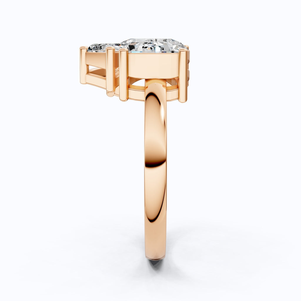 Three Stone Engagement Ring in 14K Solid Gold, 1.92 TCW Trillion/Radiant/Pear Cut Lab Grown Diamonds, Bridal Jewelry for Women, Handmade Jewelry - Shoora Designs