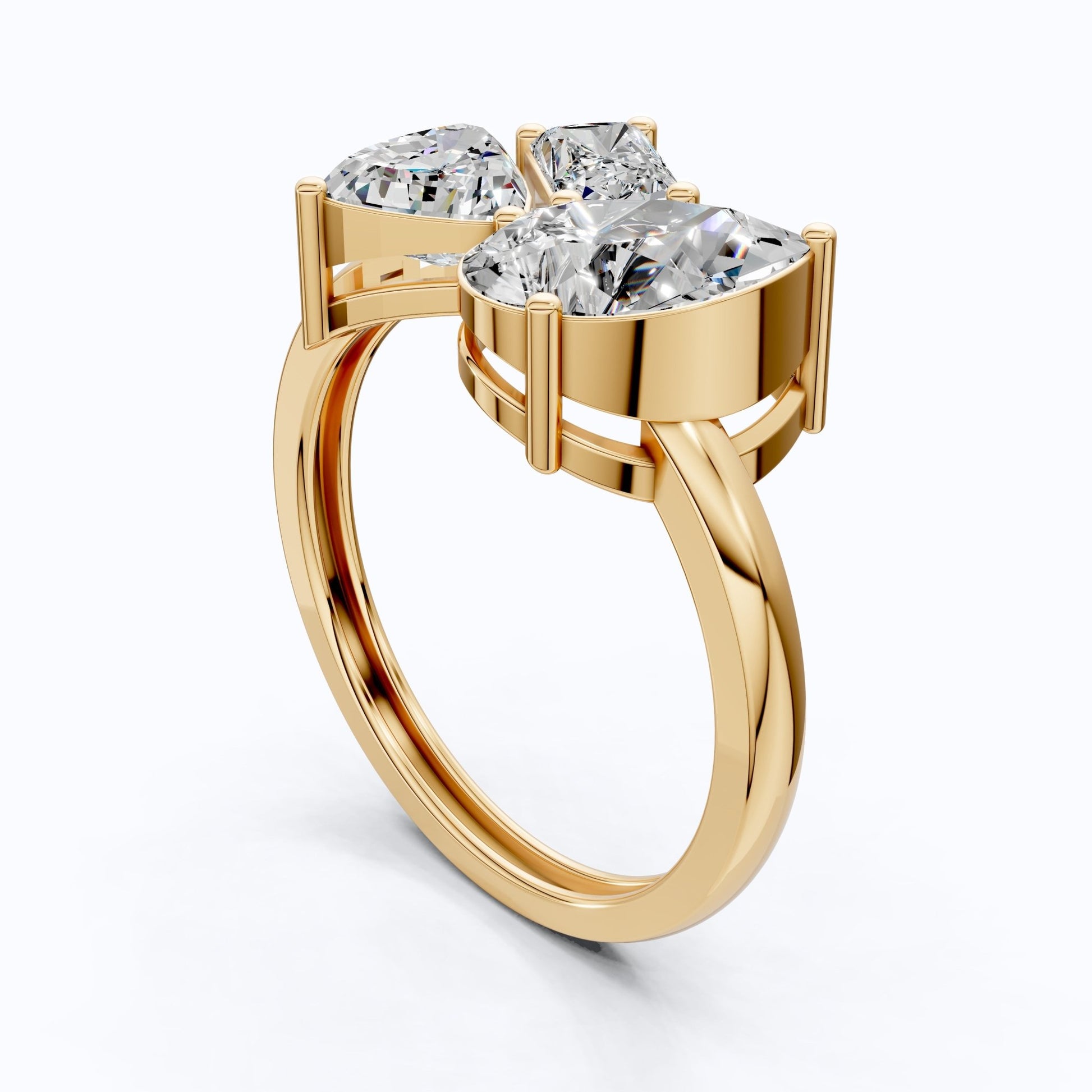 Three Stone Engagement Ring in 14K Solid Gold, 1.92 TCW Trillion/Radiant/Pear Cut Lab Grown Diamonds, Bridal Jewelry for Women, Handmade Jewelry - Shoora Designs