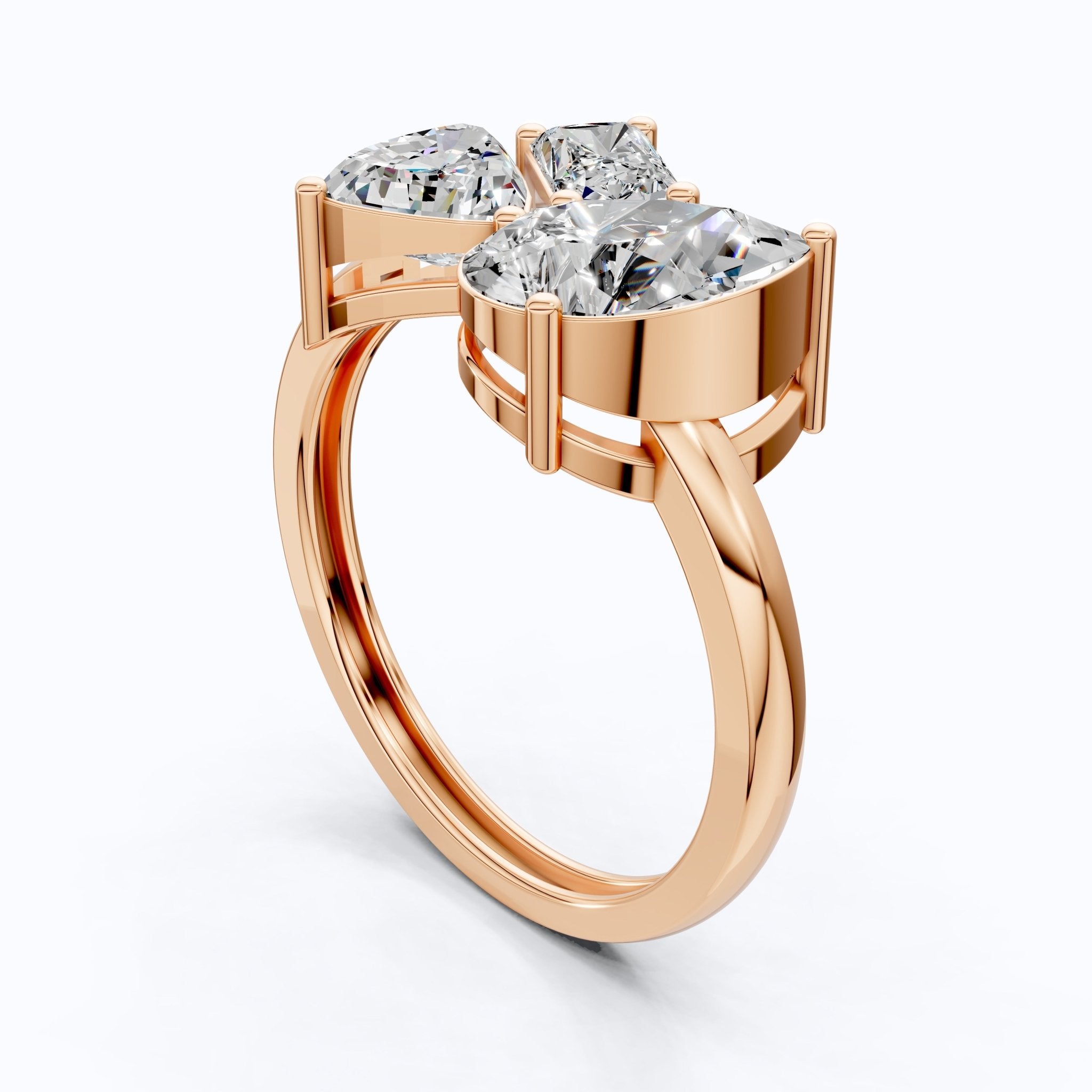 Three Stone Engagement Ring in 14K Solid Gold, 1.92 TCW Trillion/Radiant/Pear Cut Lab Grown Diamonds, Bridal Jewelry for Women, Handmade Jewelry - Shoora Designs