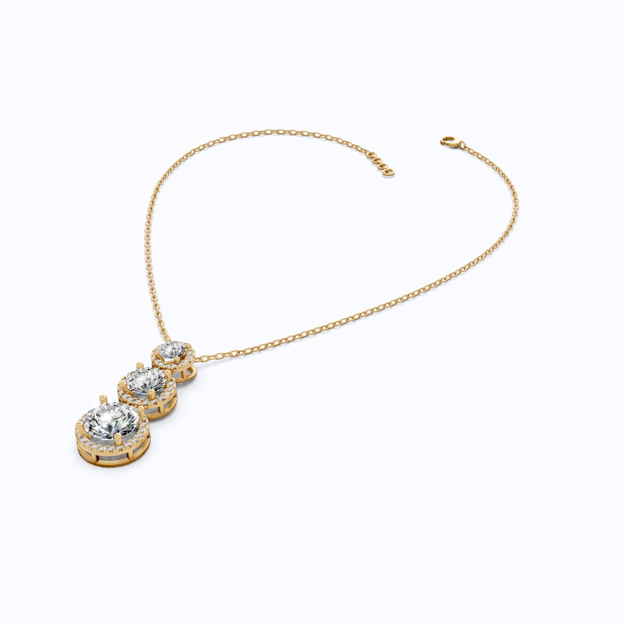 Three Stone Halo Drop Everyday Pendant in 14K Solid Gold, 4.11 TCW Round Cut Lab Grown Diamonds, Anniversary Gift for Her, Diamond Pendant - Shoora Designs