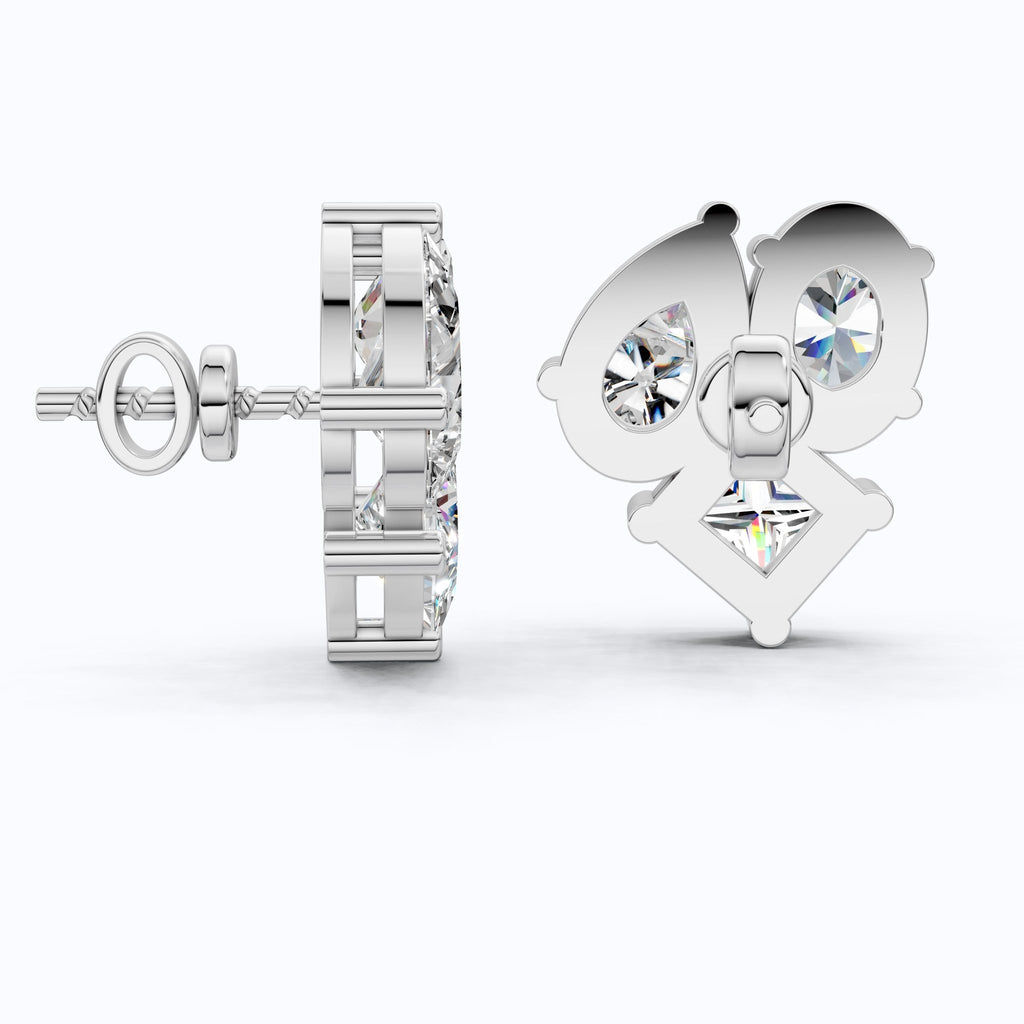 Three Stone Mixed Shape Diamond Look Cluster Stud Earrings in 14k Solid Gold, Bridal Jewelry - Shoora Designs