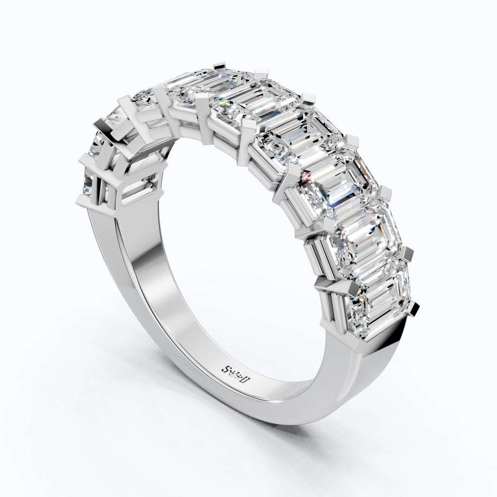 Timeless Emerald Cut Basket - Set Half Eternity Wedding Band in 14k Solid Gold, 2.50 TCW Emerald Cut Lab Created Diamonds, Bridal Jewelry - Shoora Designs