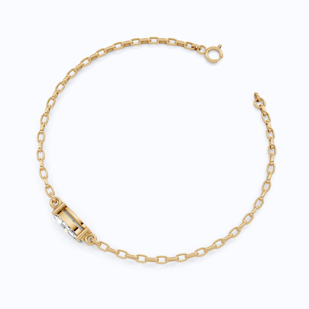 Timeless Marquise Solitaire Chain Bracelet in 14k Solid Gold, 1.00 CT Marquise Cut Lab Diamond, Anniversary Gift for Her, Bridal Jewelry - Shoora Designs