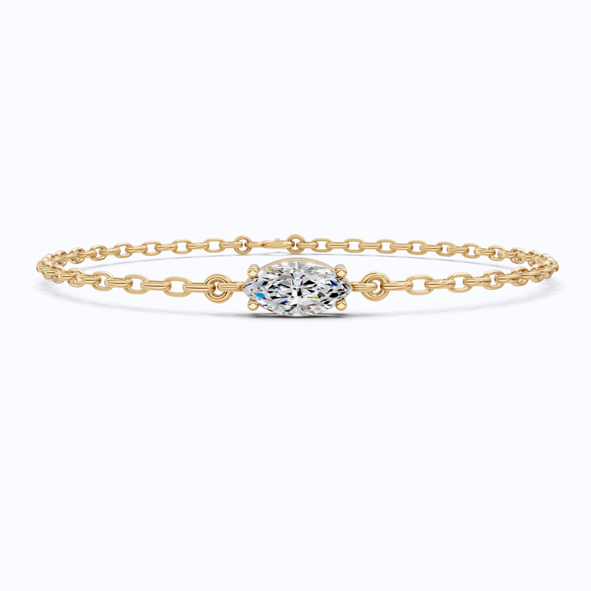 Timeless Marquise Solitaire Chain Bracelet in 14k Solid Gold, 1.00 CT Marquise Cut Lab Diamond, Anniversary Gift for Her, Bridal Jewelry - Shoora Designs