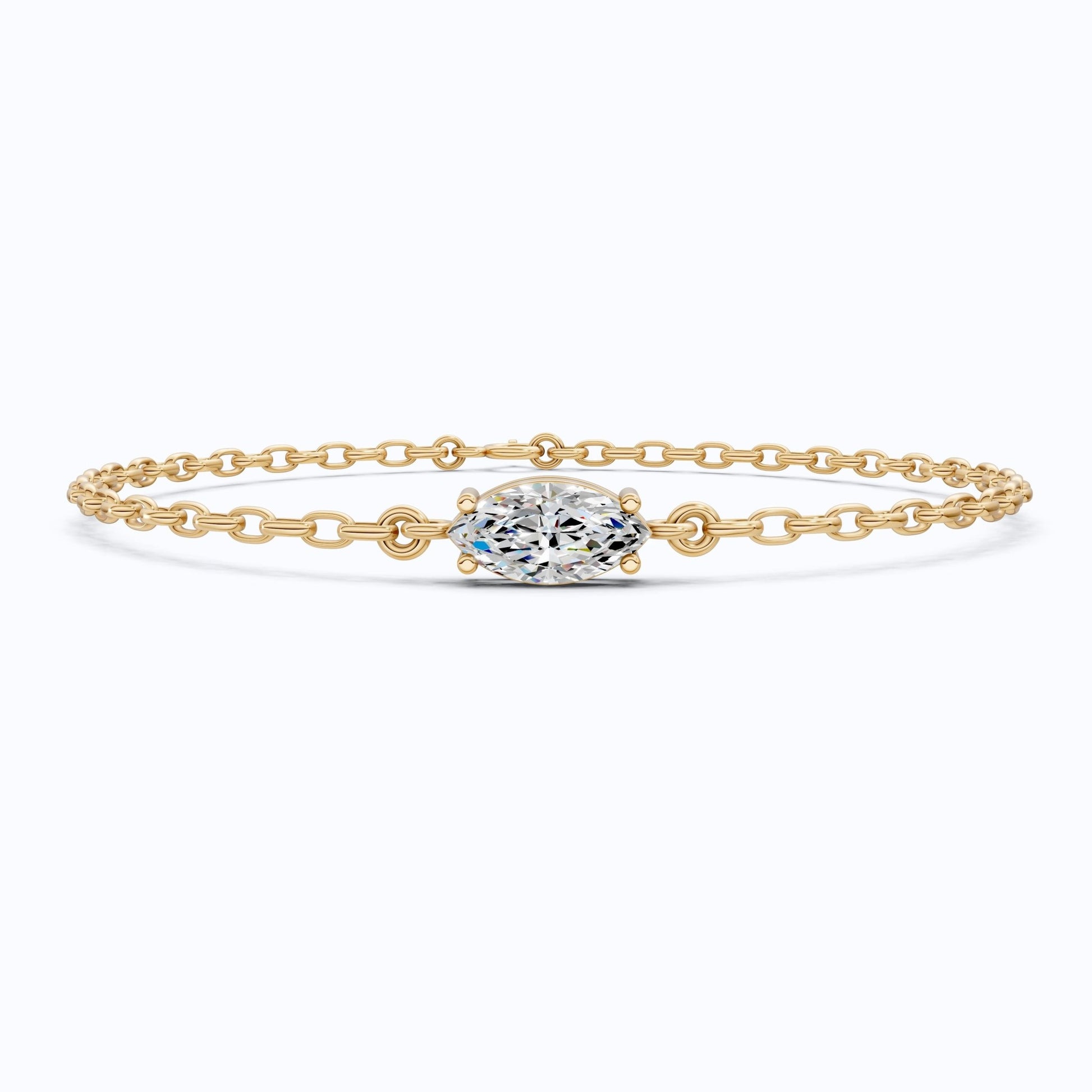 Timeless Marquise Solitaire Chain Bracelet in 14k Solid Gold, 1.00 CT Marquise Cut Lab Diamond, Anniversary Gift for Her, Bridal Jewelry - Shoora Designs