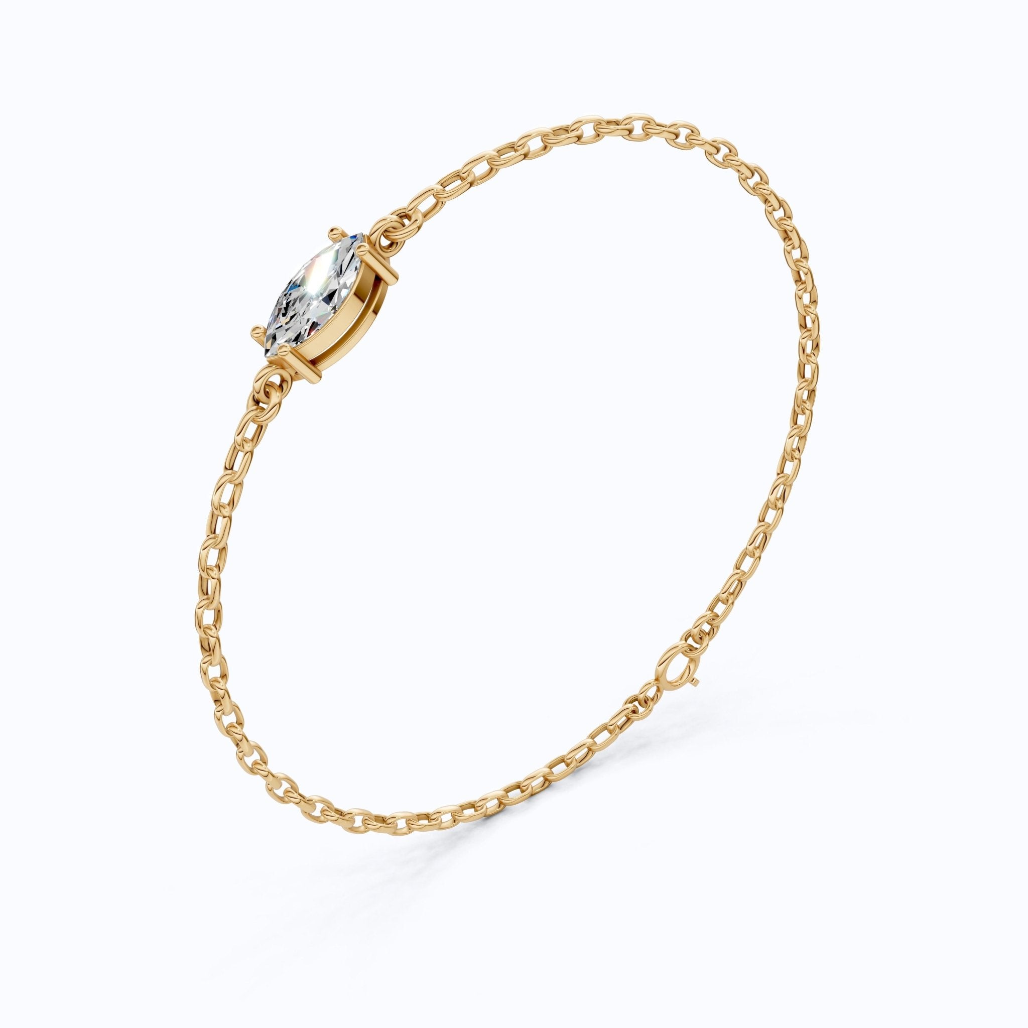 Timeless Marquise Solitaire Chain Bracelet in 14k Solid Gold, 1.00 CT Marquise Cut Lab Diamond, Anniversary Gift for Her, Bridal Jewelry - Shoora Designs