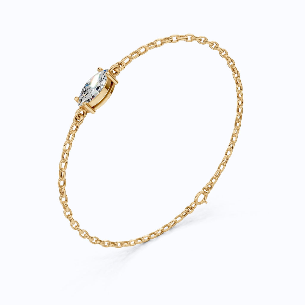 Timeless Marquise Solitaire Chain Bracelet in 14k Solid Gold, 1.00 CT Marquise Cut Lab Diamond, Anniversary Gift for Her, Bridal Jewelry - Shoora Designs