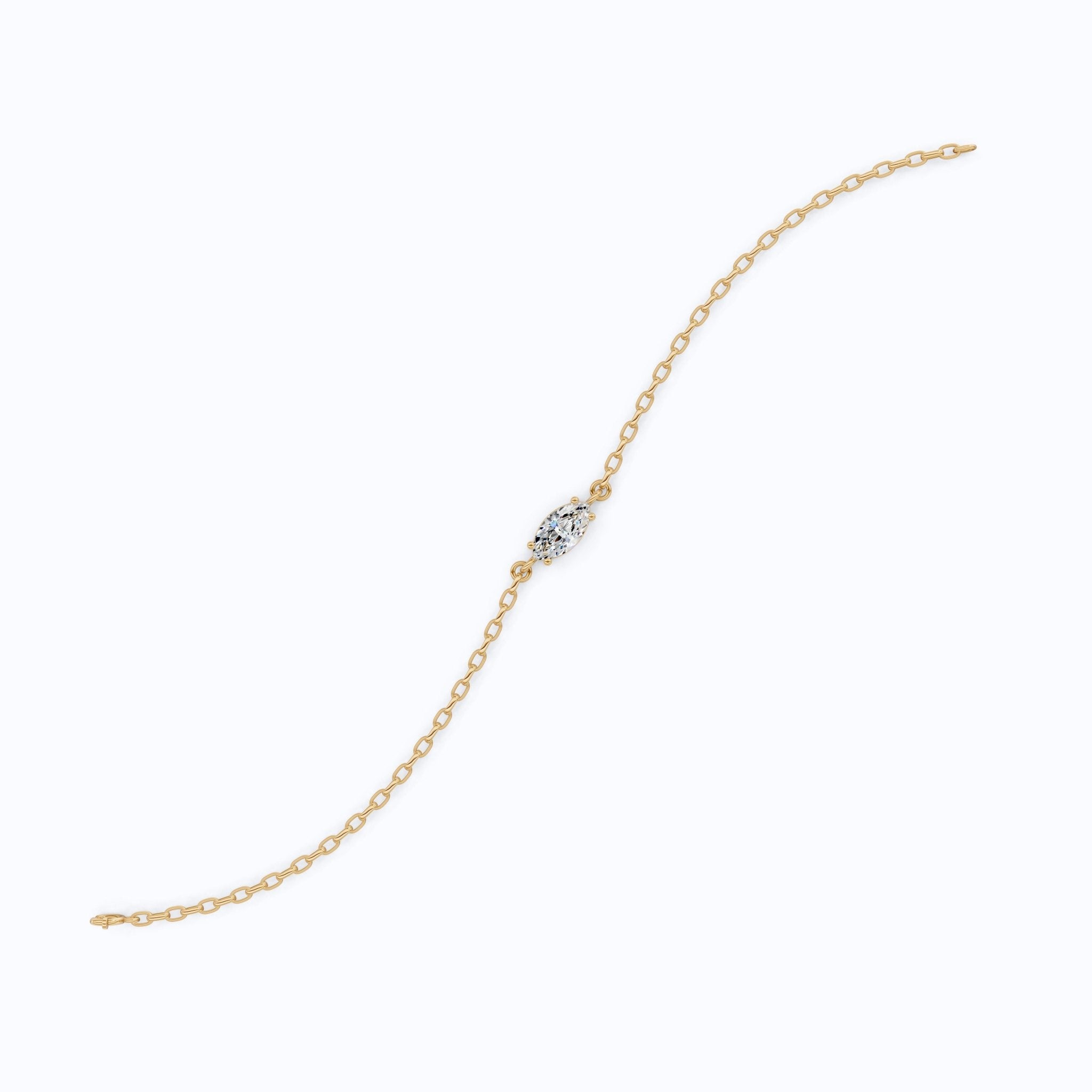 Timeless Marquise Solitaire Chain Bracelet in 14k Solid Gold, 1.00 CT Marquise Cut Lab Diamond, Anniversary Gift for Her, Bridal Jewelry - Shoora Designs