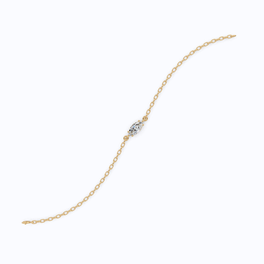 Timeless Marquise Solitaire Chain Bracelet in 14k Solid Gold, 1.00 CT Marquise Cut Lab Diamond, Anniversary Gift for Her, Bridal Jewelry - Shoora Designs