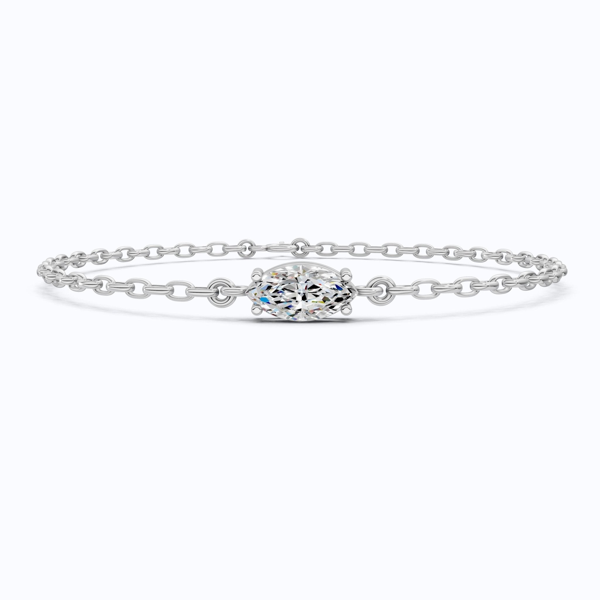 Timeless Marquise Solitaire Chain Bracelet in 14k Solid Gold, 1.00 CT Marquise Cut Lab Diamond, Anniversary Gift for Her, Bridal Jewelry - Shoora Designs