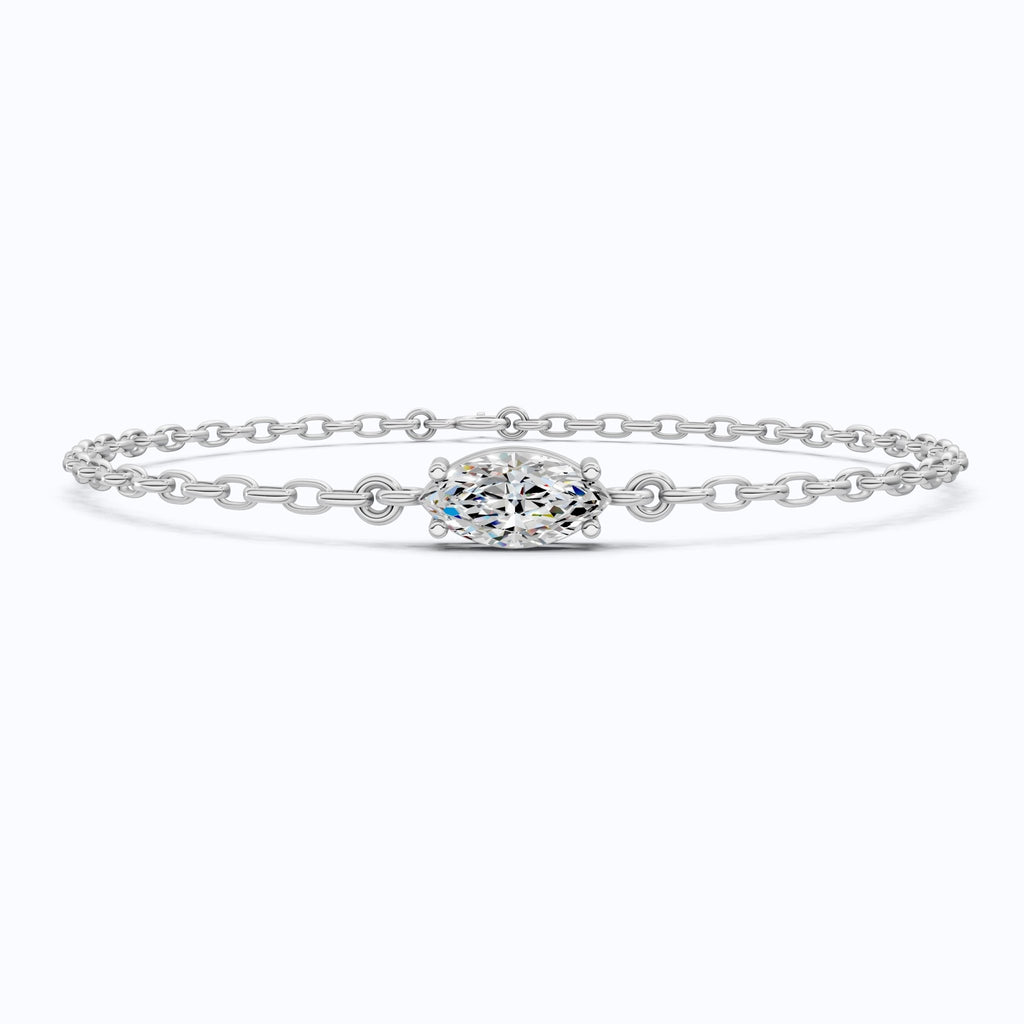 Timeless Marquise Solitaire Chain Bracelet in 14k Solid Gold, 1.00 CT Marquise Cut Lab Diamond, Anniversary Gift for Her, Bridal Jewelry - Shoora Designs
