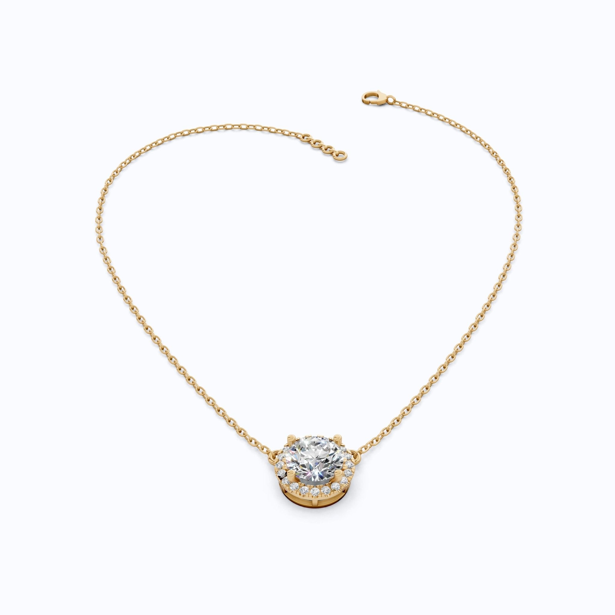 Timeless Round Halo Pendant Necklace in 14K Solid Gold, 2.00 CT Round Cut Lab Diamond, Bridal Jewelry, Anniversary Gift for Her - Shoora Designs