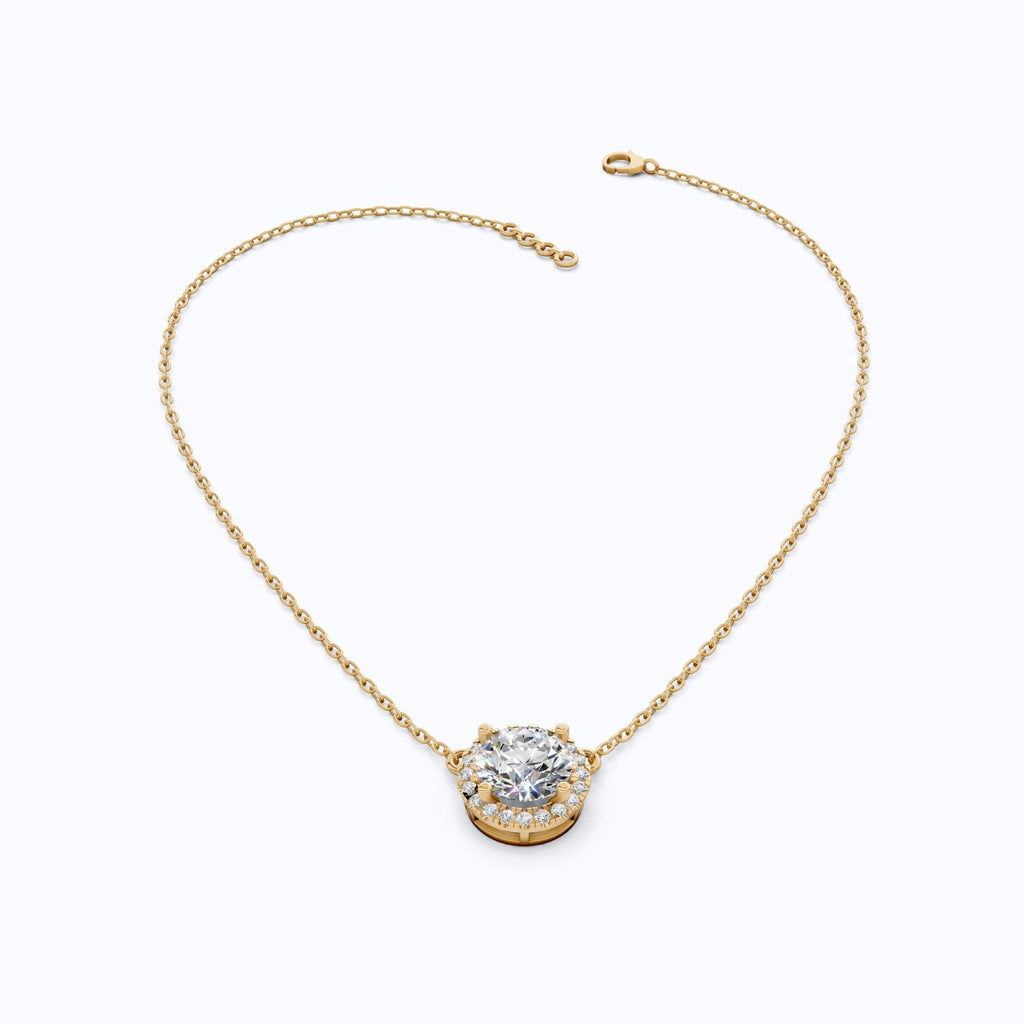 Timeless Round Halo Pendant Necklace in 14K Solid Gold, 2.00 CT Round Cut Lab Diamond, Bridal Jewelry, Anniversary Gift for Her - Shoora Designs