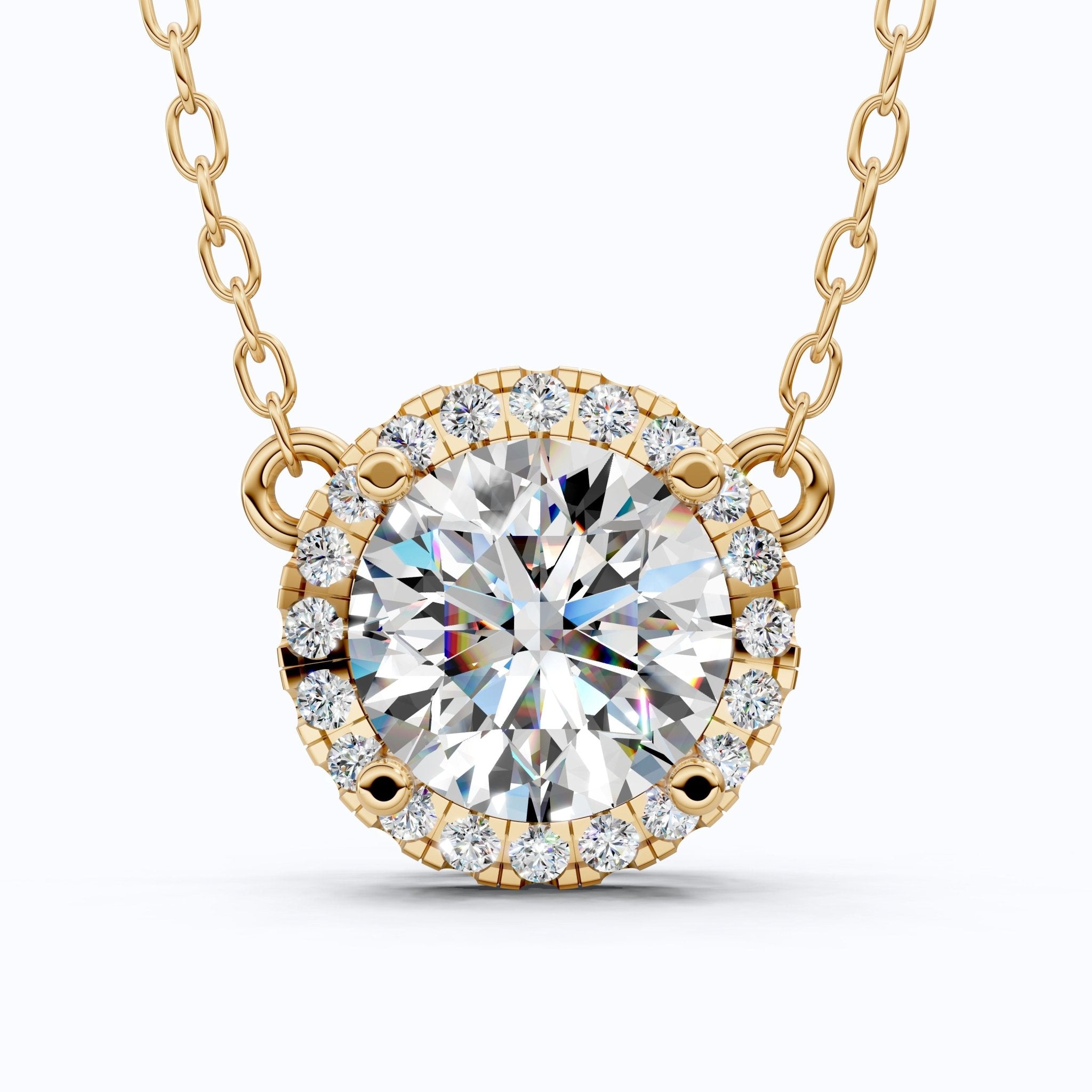 Timeless Round Halo Pendant Necklace in 14K Solid Gold, 2.00 CT Round Cut Lab Diamond, Bridal Jewelry, Anniversary Gift for Her - Shoora Designs
