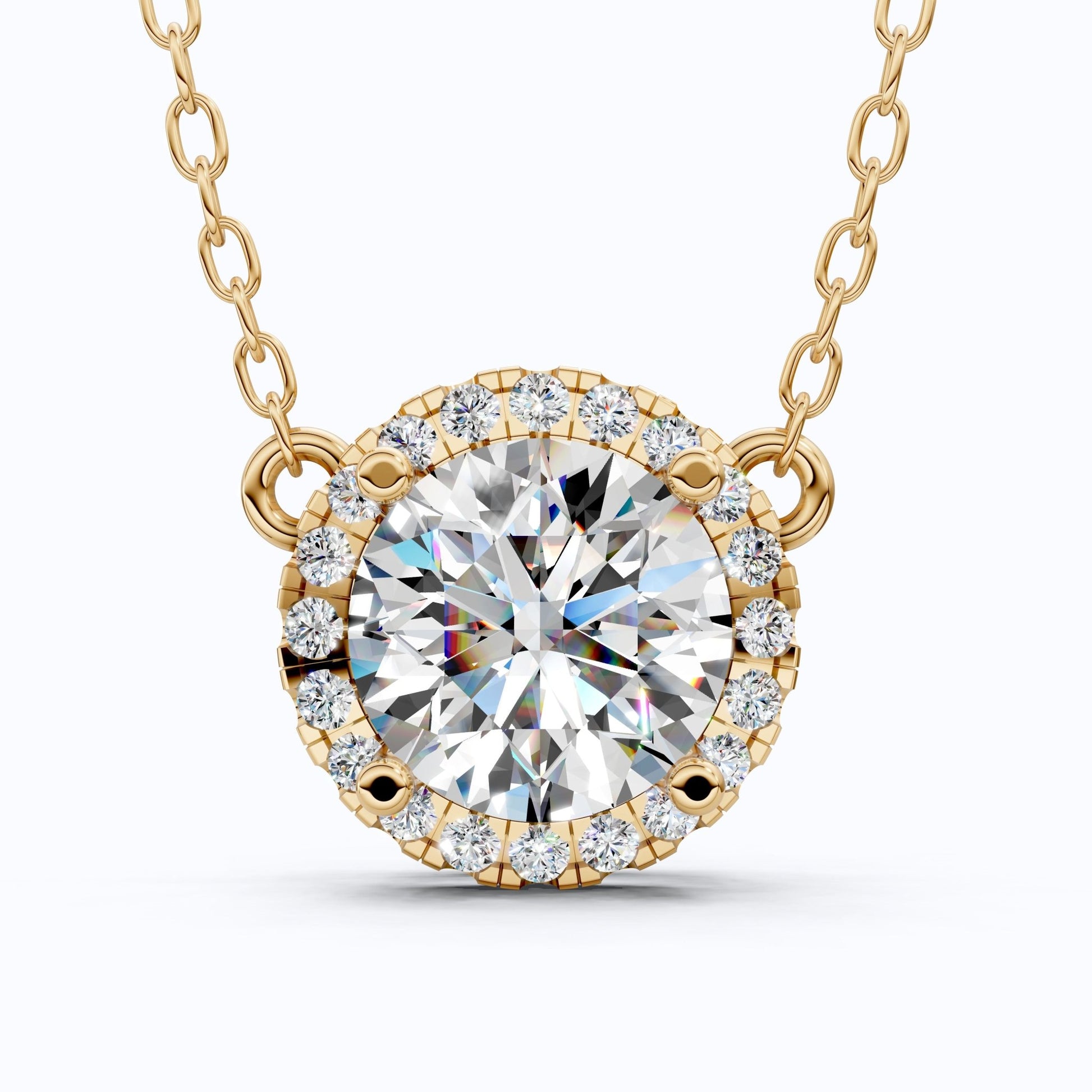 Timeless Round Halo Pendant Necklace in 14K Solid Gold, 2.00 CT Round Cut Lab Diamond, Bridal Jewelry, Anniversary Gift for Her - Shoora Designs