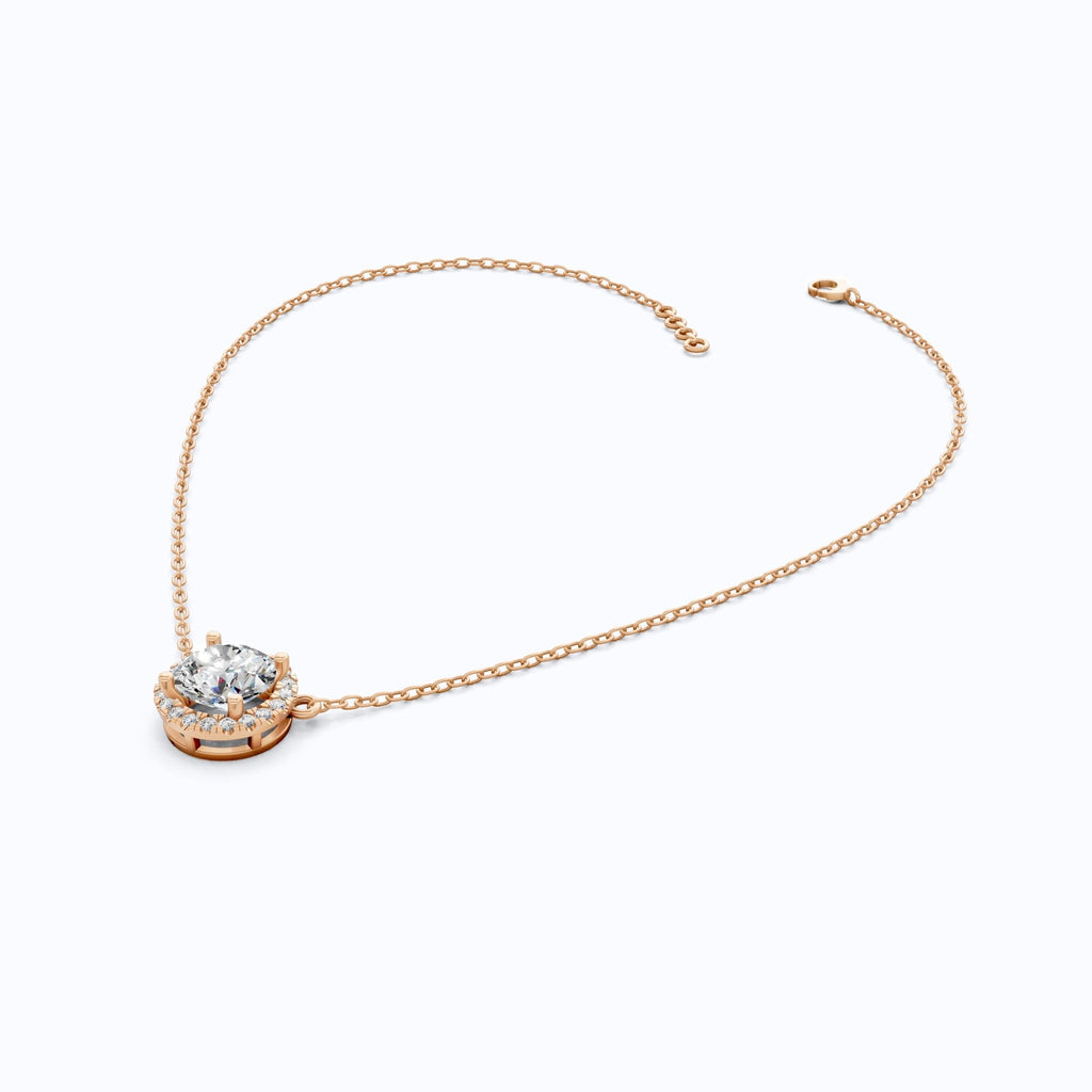 Timeless Round Halo Pendant Necklace in 14K Solid Gold, 2.00 CT Round Cut Lab Diamond, Bridal Jewelry, Anniversary Gift for Her - Shoora Designs