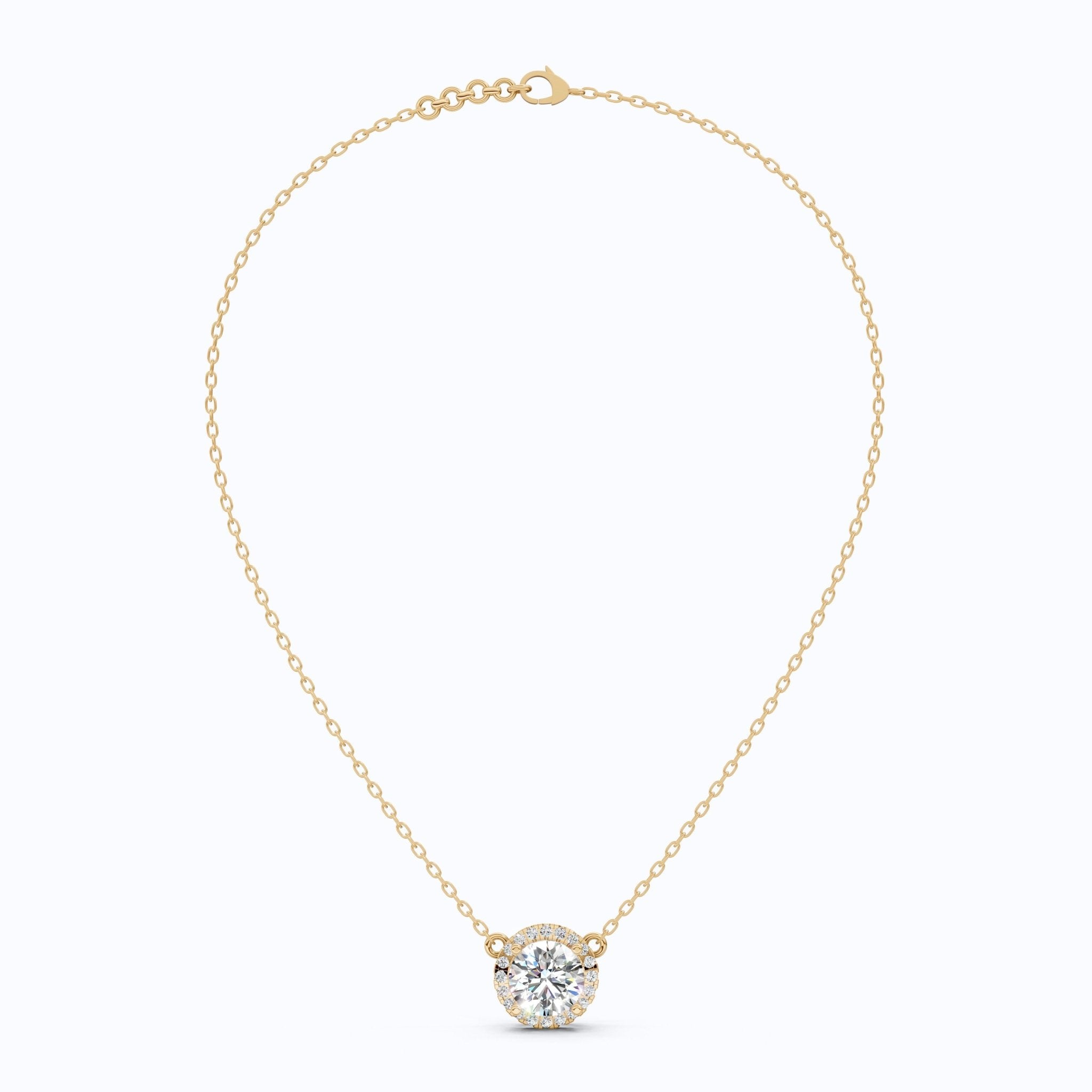 Timeless Round Halo Pendant Necklace in 14K Solid Gold, 2.00 CT Round Cut Lab Diamond, Bridal Jewelry, Anniversary Gift for Her - Shoora Designs