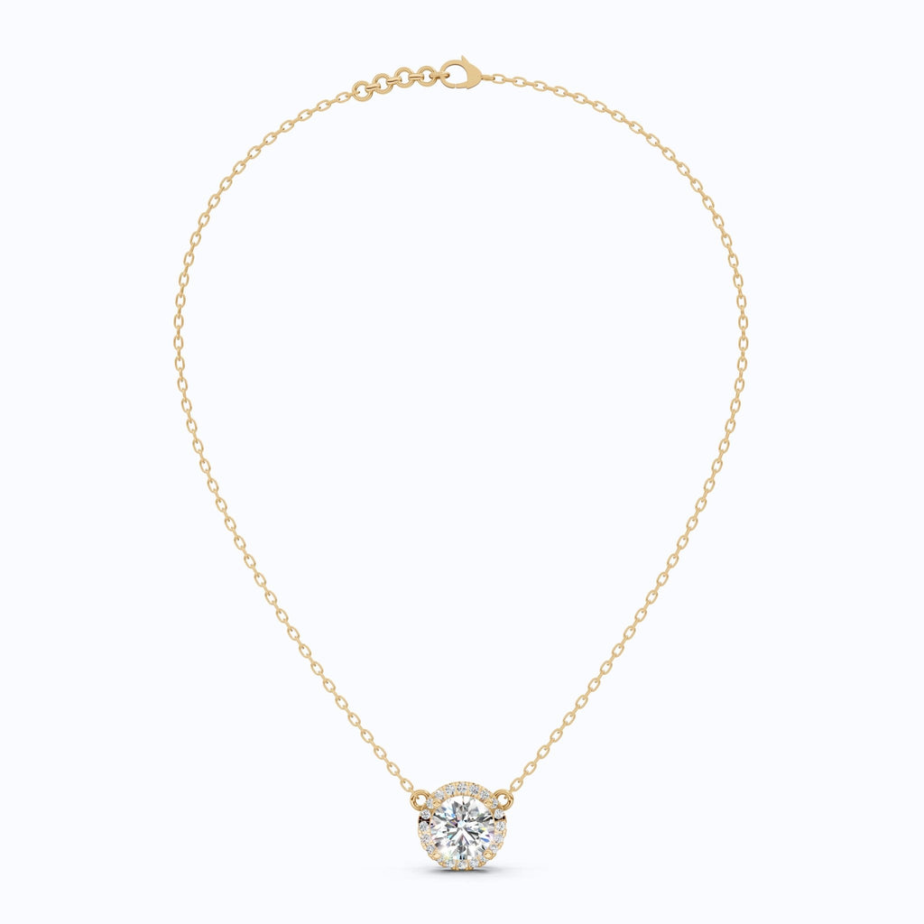 Timeless Round Halo Pendant Necklace in 14K Solid Gold, 2.00 CT Round Cut Lab Diamond, Bridal Jewelry, Anniversary Gift for Her - Shoora Designs