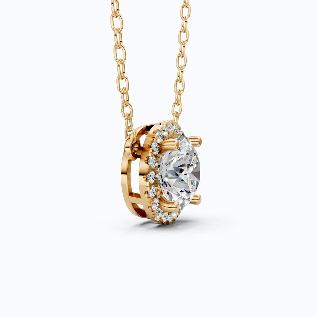 Timeless Round Halo Pendant Necklace in 14K Solid Gold, 2.00 CT Round Cut Lab Diamond, Bridal Jewelry, Anniversary Gift for Her - Shoora Designs