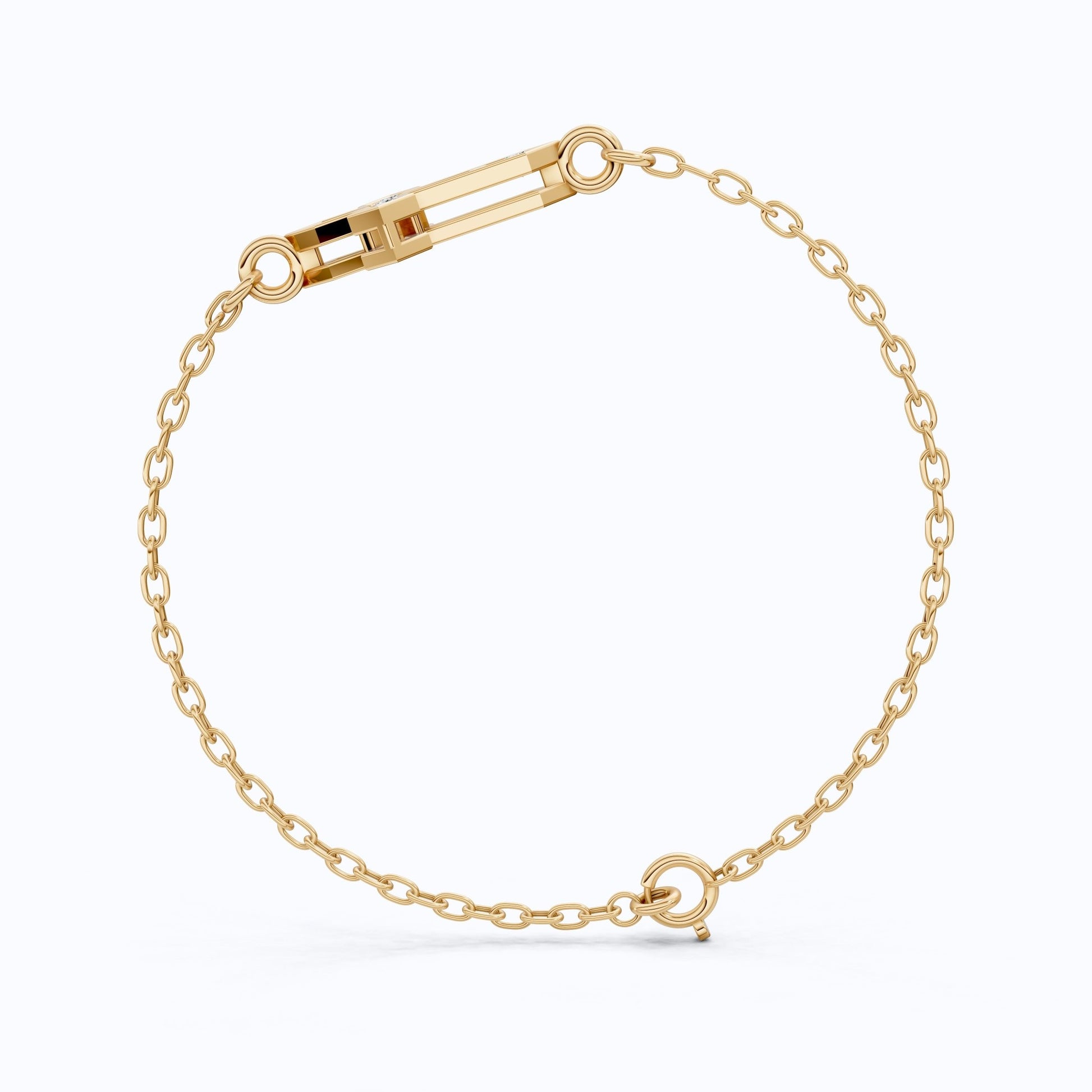 Tiny Angular Cross Center Chain Bracelet in 14K Solid Gold, 0.15 TCW Round Cut Lab Created diamonds, Everyday Jewelry, Anniversary Gift for Her - Shoora Designs