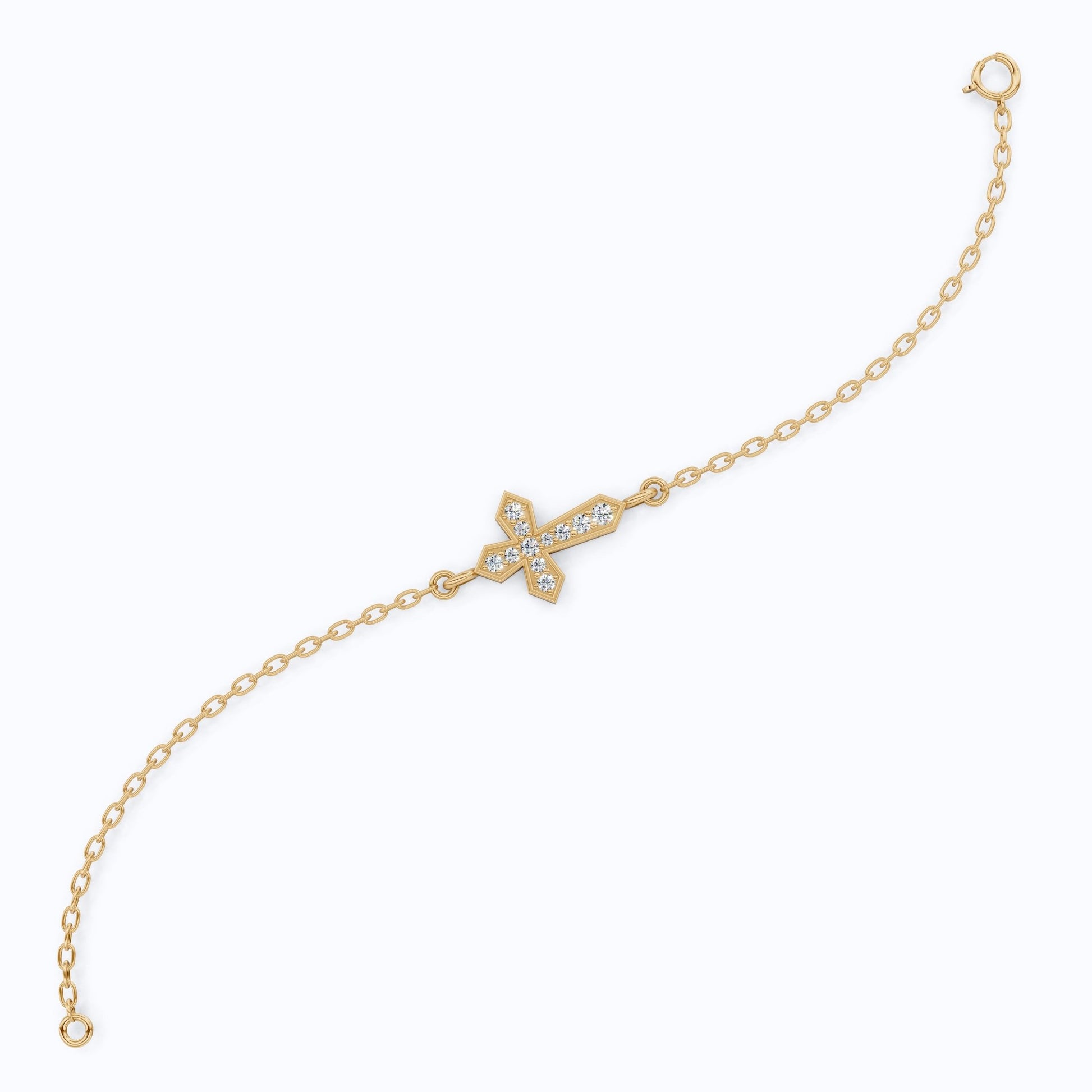 Tiny Angular Cross Center Chain Bracelet in 14K Solid Gold, 0.15 TCW Round Cut Lab Created diamonds, Everyday Jewelry, Anniversary Gift for Her - Shoora Designs