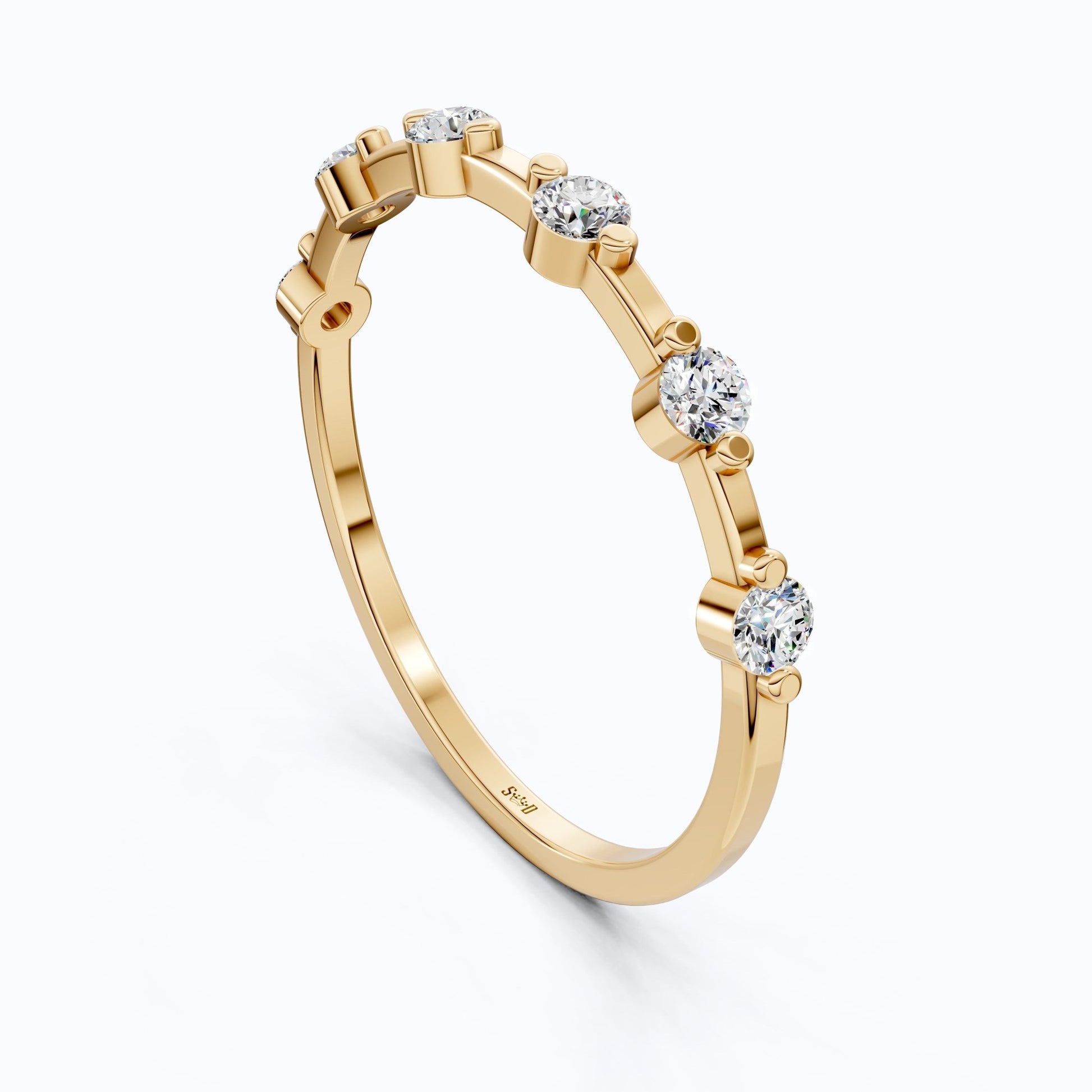 Tiny Dot Diamond Stacker Band in 14K Yellow Gold, 0.18 TCW Round Cut Lab Created Diamonds, Promise Ring, Gift For Her, Christmas Gift - Shoora Designs