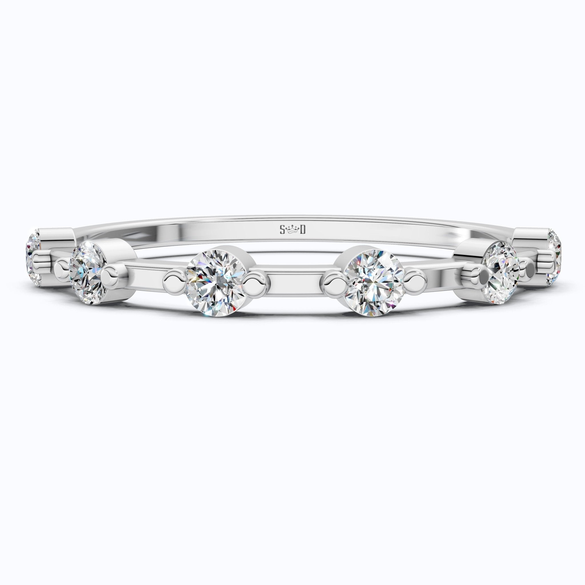 Tiny Dot Diamond Stacker Band in 14K Yellow Gold, 0.18 TCW Round Cut Lab Created Diamonds, Promise Ring, Gift For Her, Christmas Gift - Shoora Designs