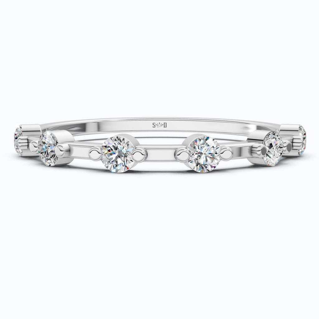 Tiny Dot Diamond Stacker Band in 14K Yellow Gold, 0.18 TCW Round Cut Lab Created Diamonds, Promise Ring, Gift For Her, Christmas Gift - Shoora Designs