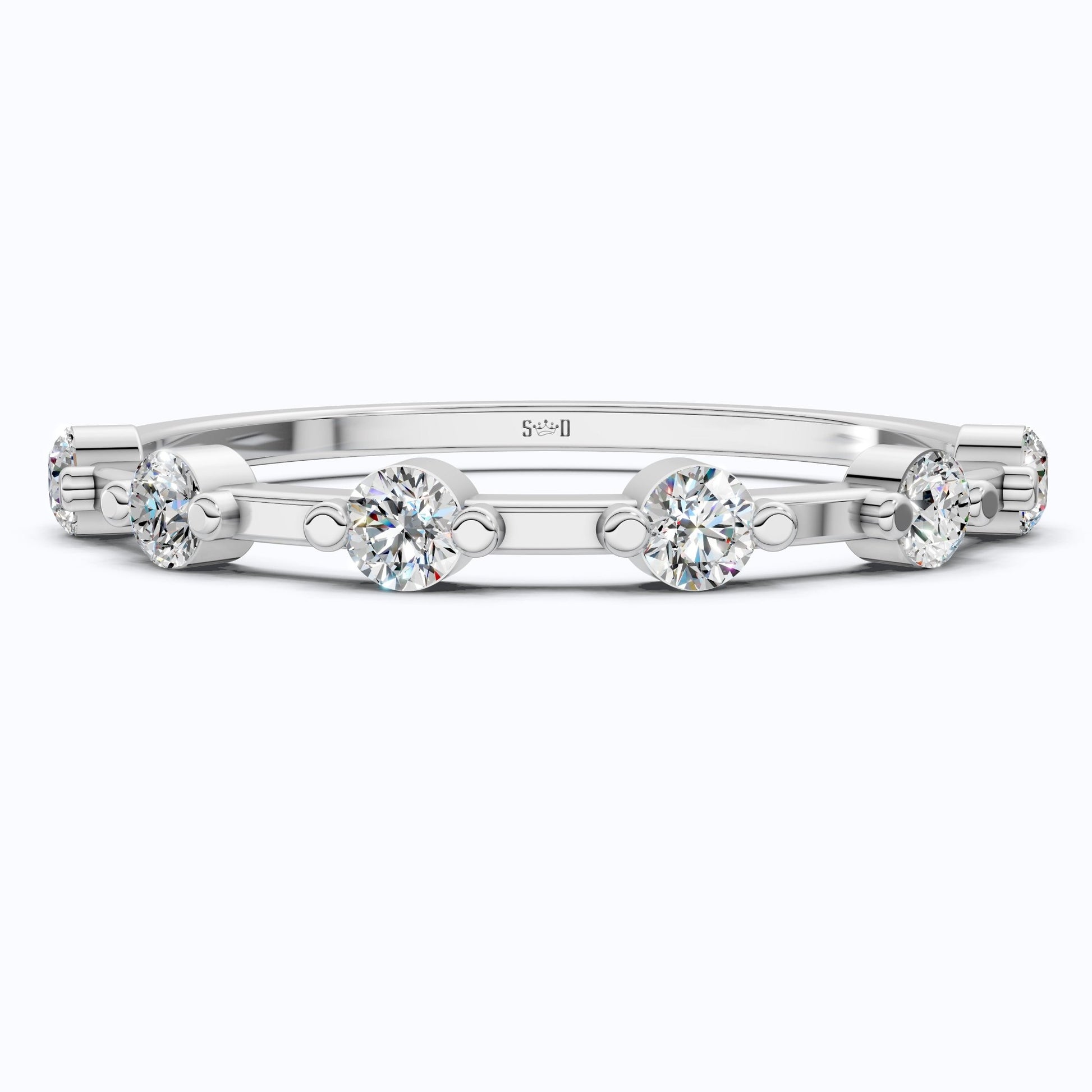 Tiny Dot Diamond Stacker Band in 14K Yellow Gold, 0.18 TCW Round Cut Lab Created Diamonds, Promise Ring, Gift For Her, Christmas Gift - Shoora Designs