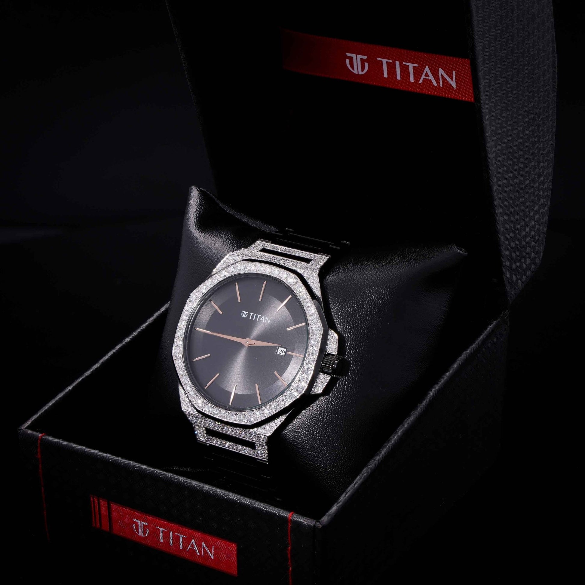 Titan Customised Watch, Stainless Steel Strap Bracelet for Men, Fine Jewelry, Diamond Watch For Brother - Shoora Designs