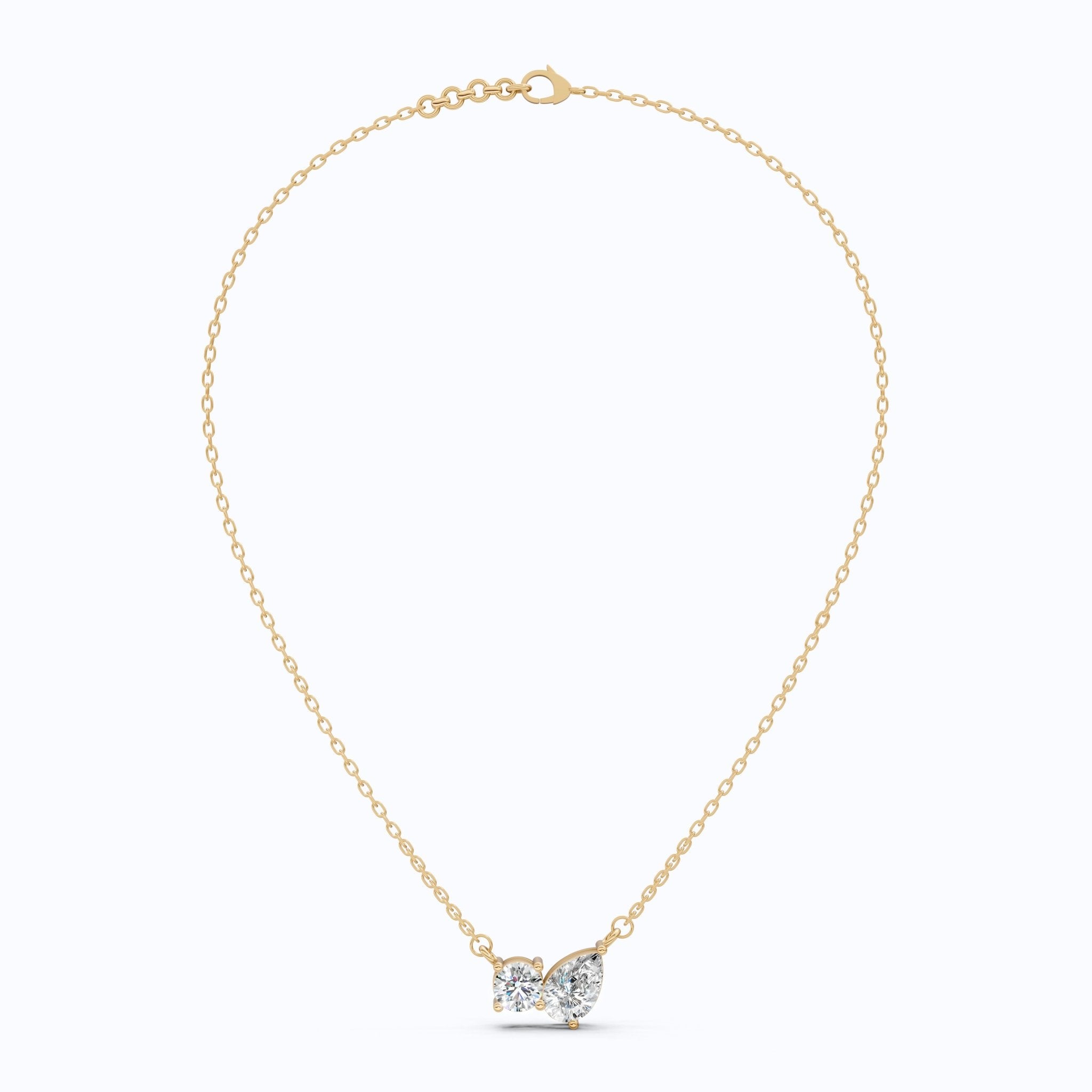Toi Et Moi Duo Wedding Pendant Necklace in 14k Solid Gold, 1.30 TCW Pear/Round Cut Lab Created Diamonds, Anniversary Gift for Women, Wedding Jewelry - Shoora Designs