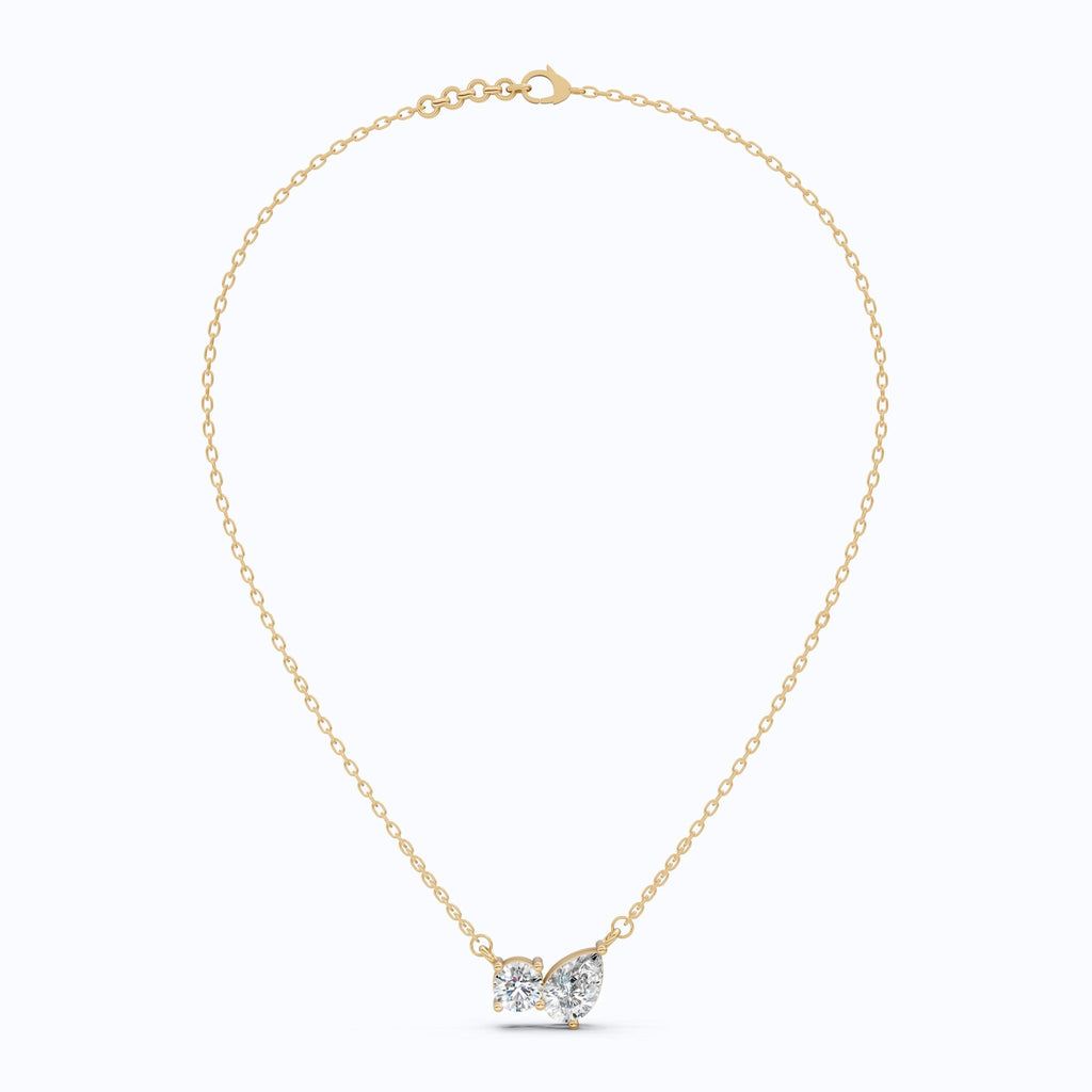 Toi Et Moi Duo Wedding Pendant Necklace in 14k Solid Gold, 1.30 TCW Pear/Round Cut Lab Created Diamonds, Anniversary Gift for Women, Wedding Jewelry - Shoora Designs