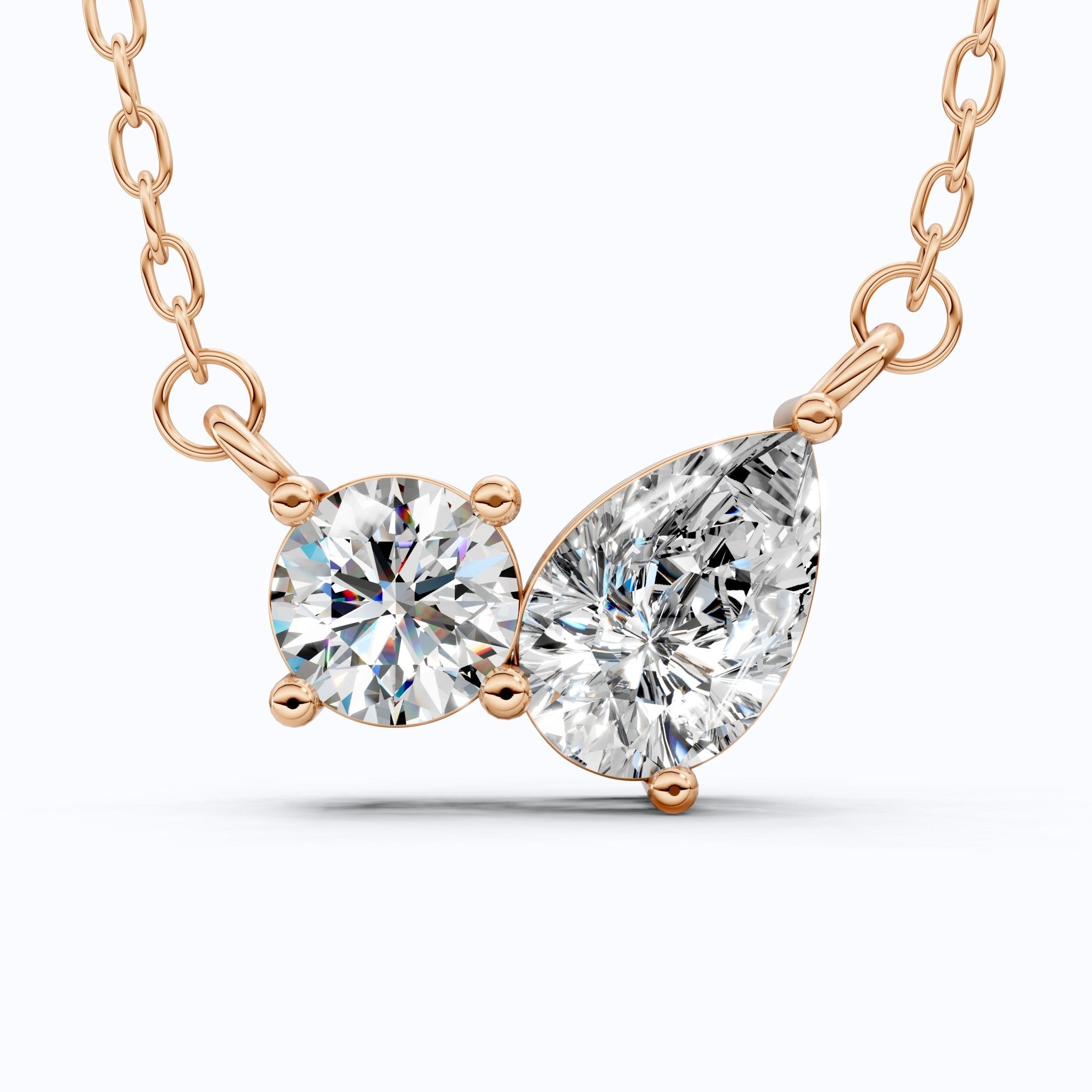 Toi Et Moi Duo Wedding Pendant Necklace in 14k Solid Gold, 1.30 TCW Pear/Round Cut Lab Created Diamonds, Anniversary Gift for Women, Wedding Jewelry - Shoora Designs