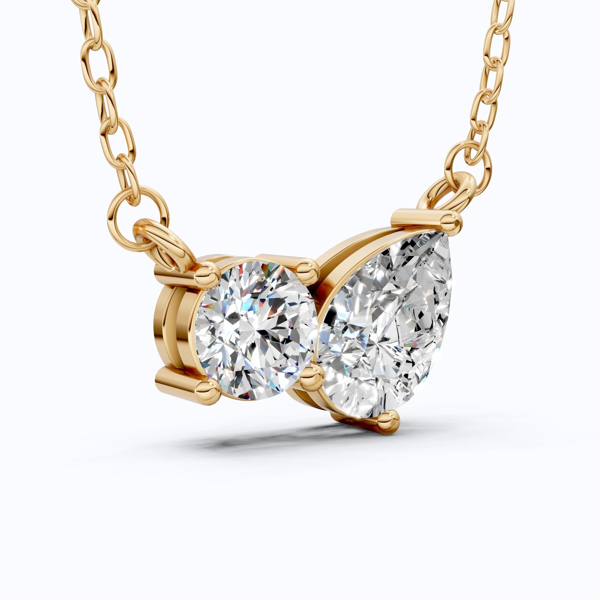 Toi Et Moi Duo Wedding Pendant Necklace in 14k Solid Gold, 1.30 TCW Pear/Round Cut Lab Created Diamonds, Anniversary Gift for Women, Wedding Jewelry - Shoora Designs