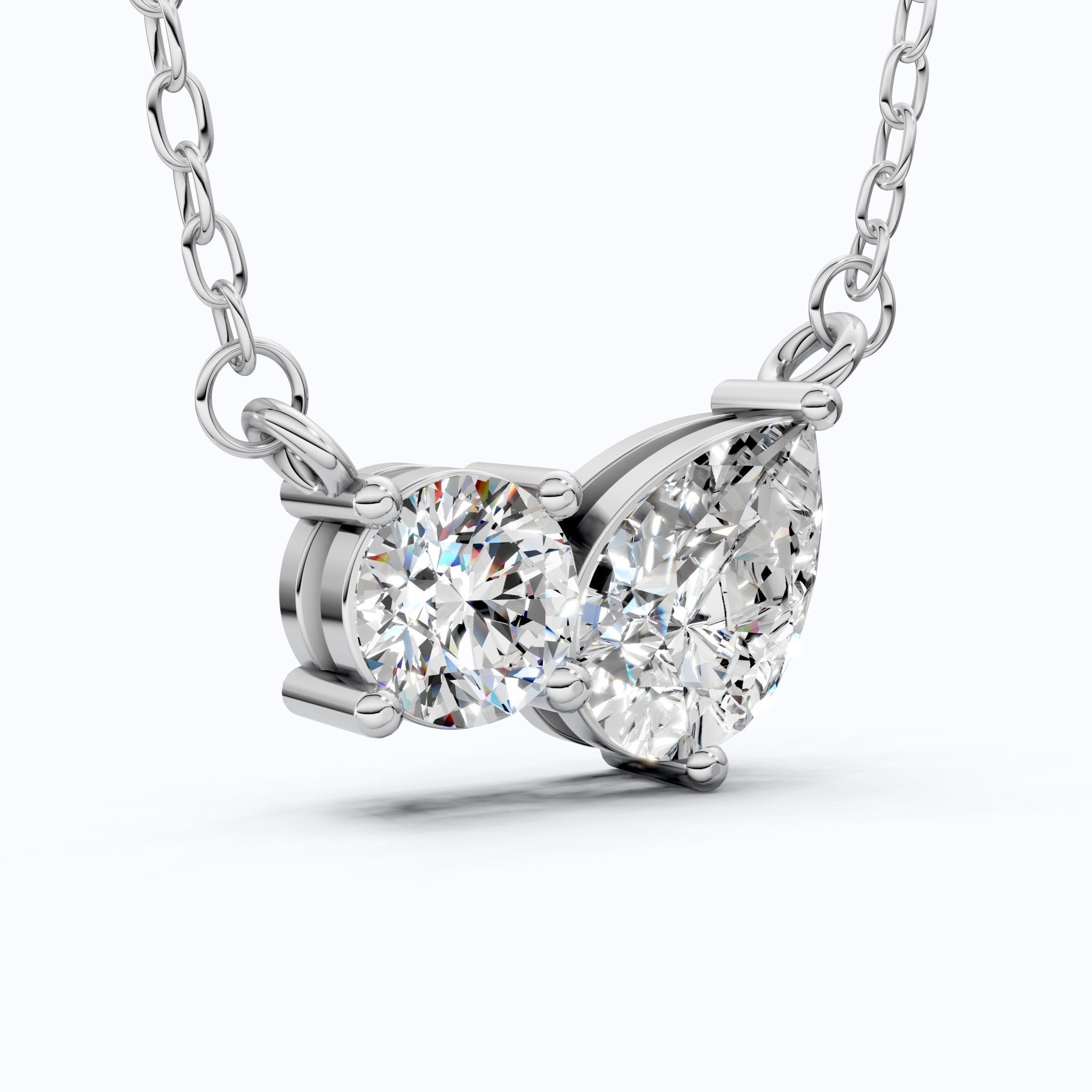 Toi Et Moi Duo Wedding Pendant Necklace in 14k Solid Gold, 1.30 TCW Pear/Round Cut Lab Created Diamonds, Anniversary Gift for Women, Wedding Jewelry - Shoora Designs