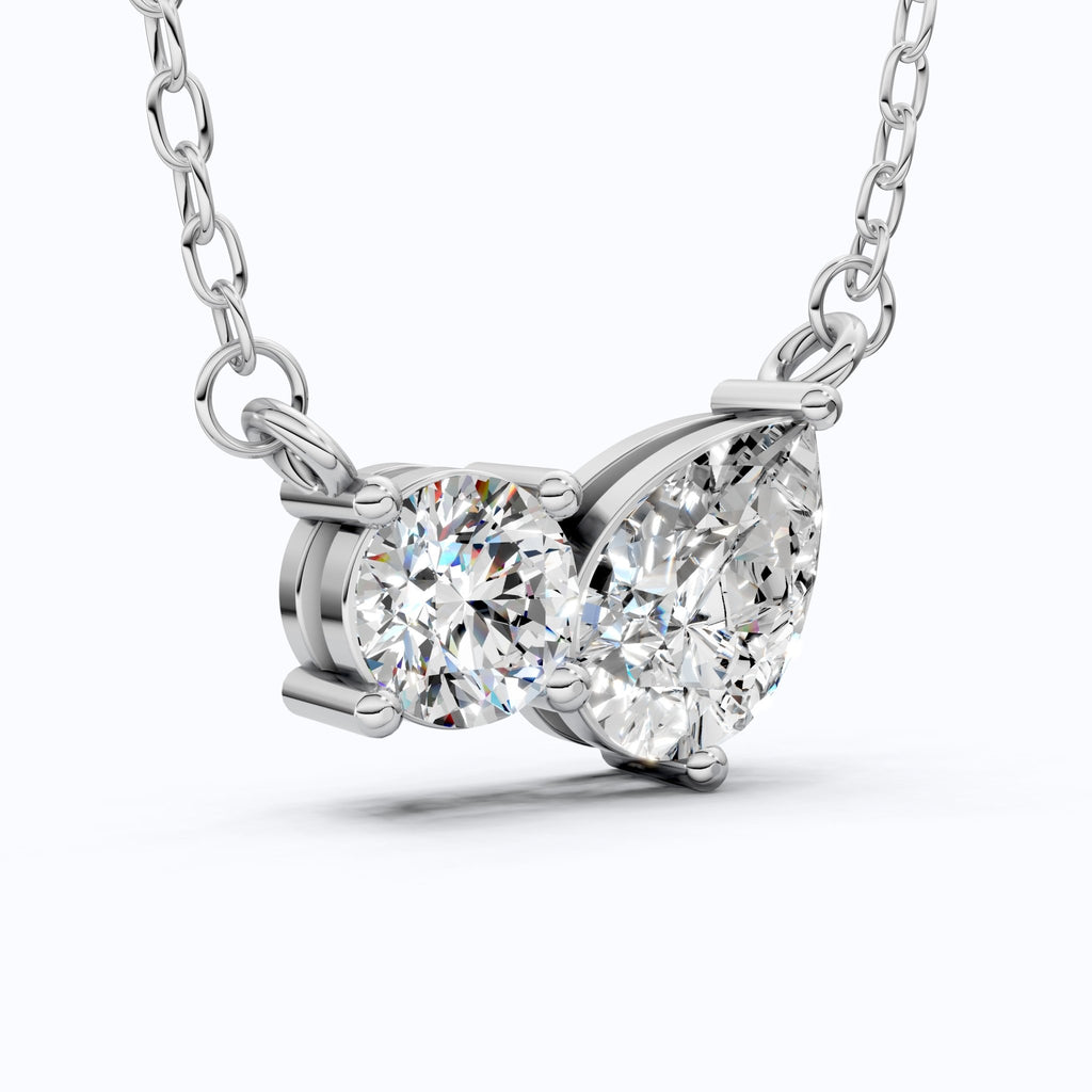 Toi Et Moi Duo Wedding Pendant Necklace in 14k Solid Gold, 1.30 TCW Pear/Round Cut Lab Created Diamonds, Anniversary Gift for Women, Wedding Jewelry - Shoora Designs
