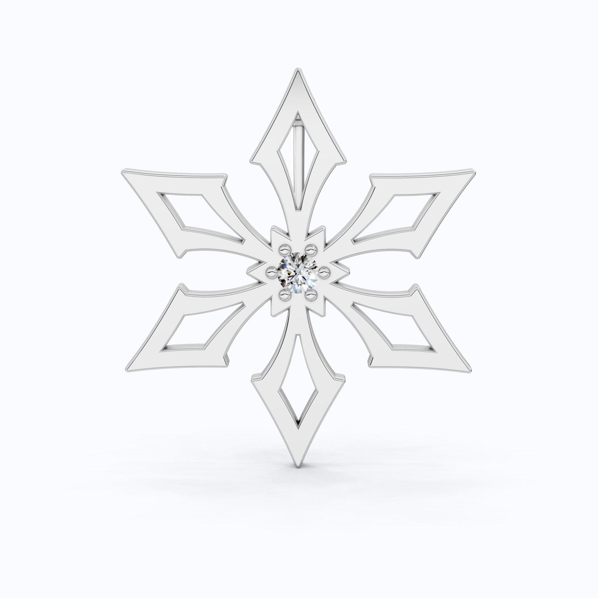 Trendy Snowflake Diamond Brooch in 14K White Gold, Modern Winter Star Jewelry, Gift for Her, Handmade Bridal Accessory, Geometric Brooch Gift - Shoora Designs