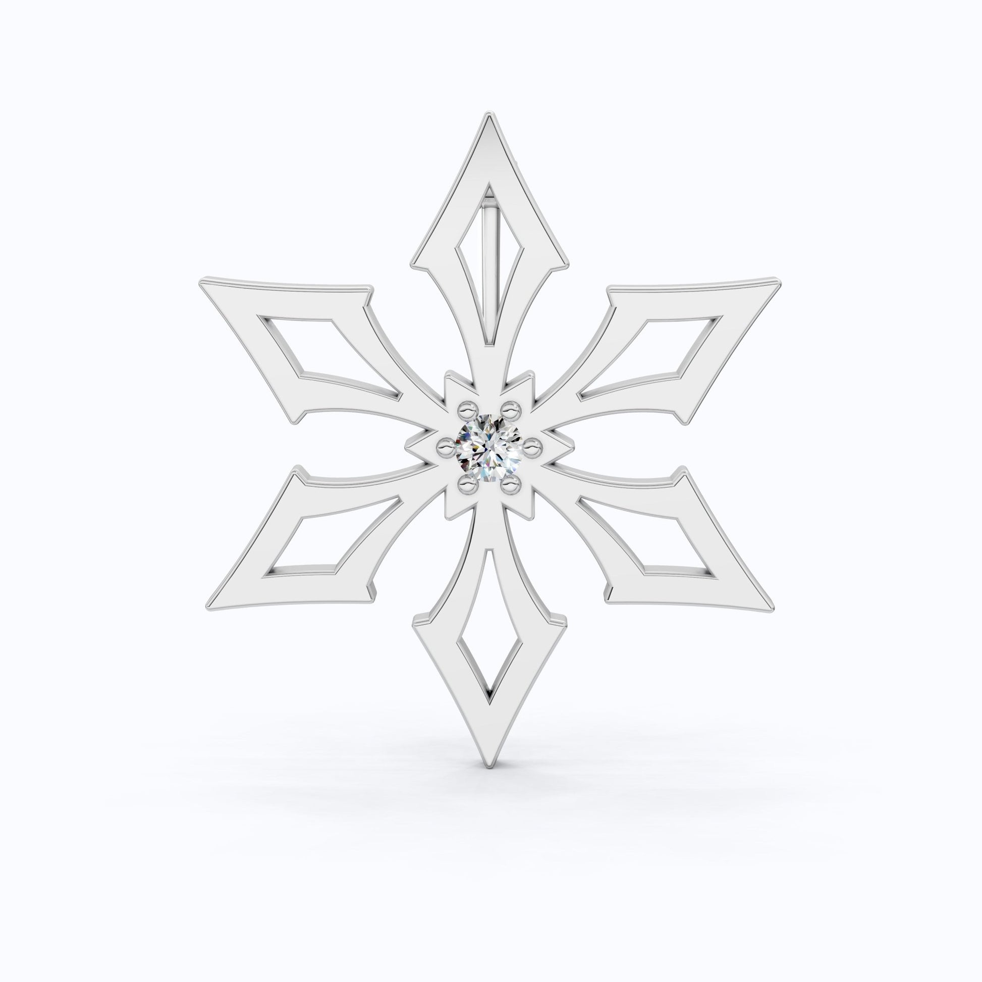 Trendy Snowflake Diamond Brooch in 14K White Gold, Modern Winter Star Jewelry, Gift for Her, Handmade Bridal Accessory, Geometric Brooch Gift - Shoora Designs