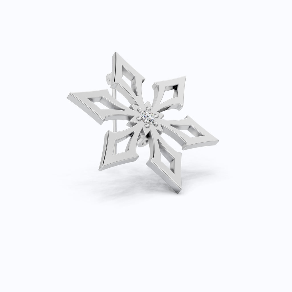 Trendy Snowflake Diamond Brooch in 14K White Gold, Modern Winter Star Jewelry, Gift for Her, Handmade Bridal Accessory, Geometric Brooch Gift - Shoora Designs