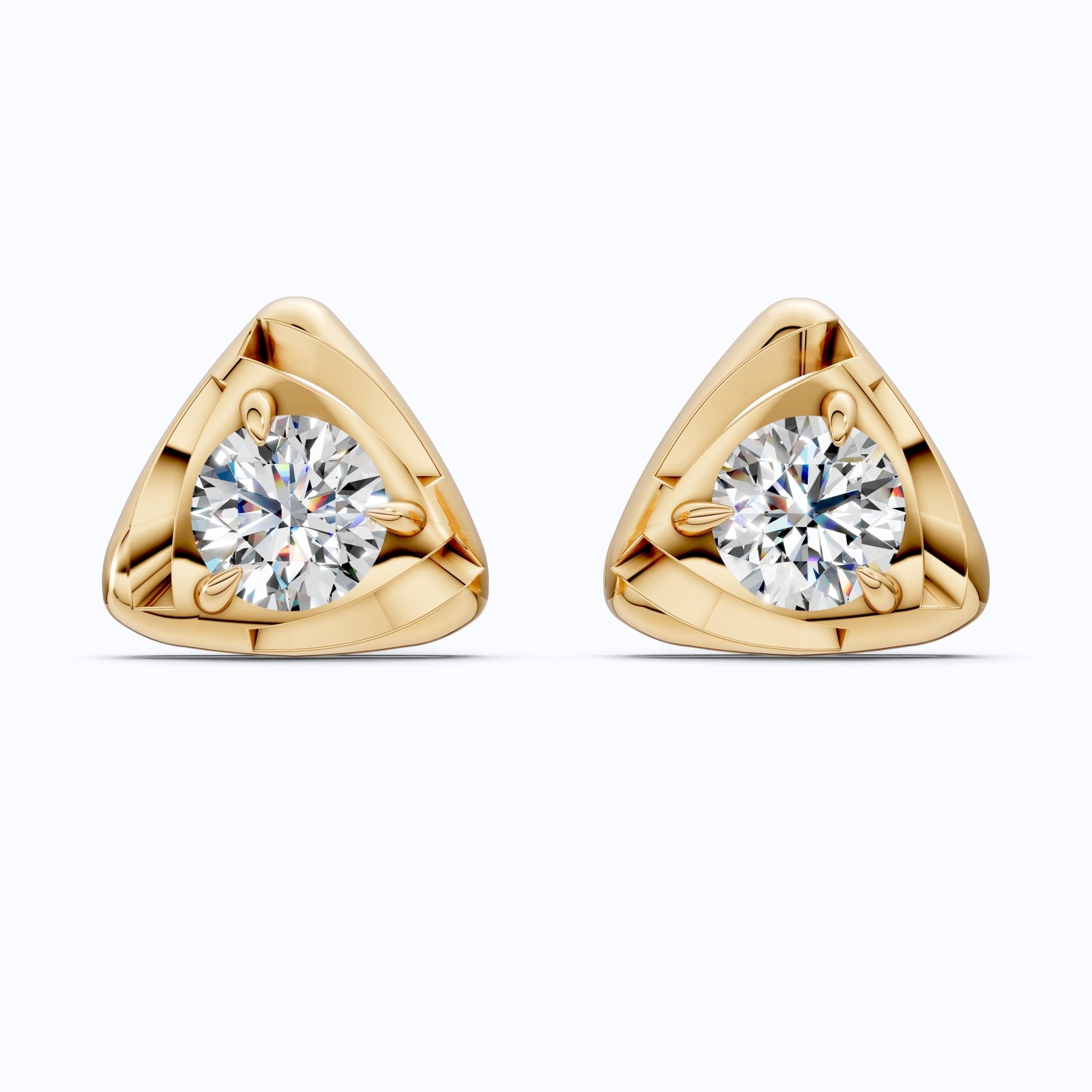 Trillion Frame Round Solitaire Stud Earrings in 14k Solid Gold, 1.00 TCW Round Cut Lab Created Diamonds, Unique Studs Gift for Wife, Everyday Earrings - Shoora Designs