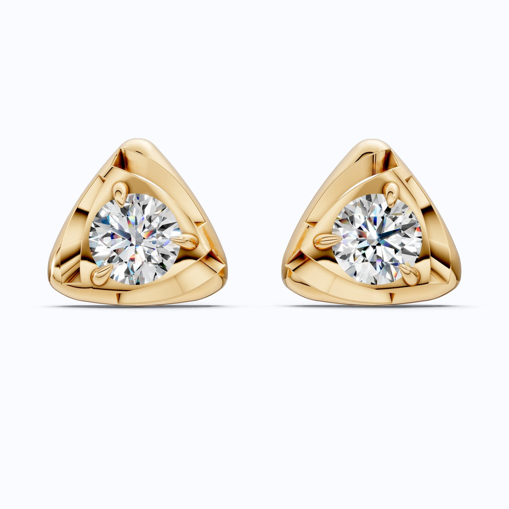 Trillion Frame Round Solitaire Stud Earrings in 14k Solid Gold, 1.00 TCW Round Cut Lab Created Diamonds, Unique Studs Gift for Wife, Everyday Earrings - Shoora Designs
