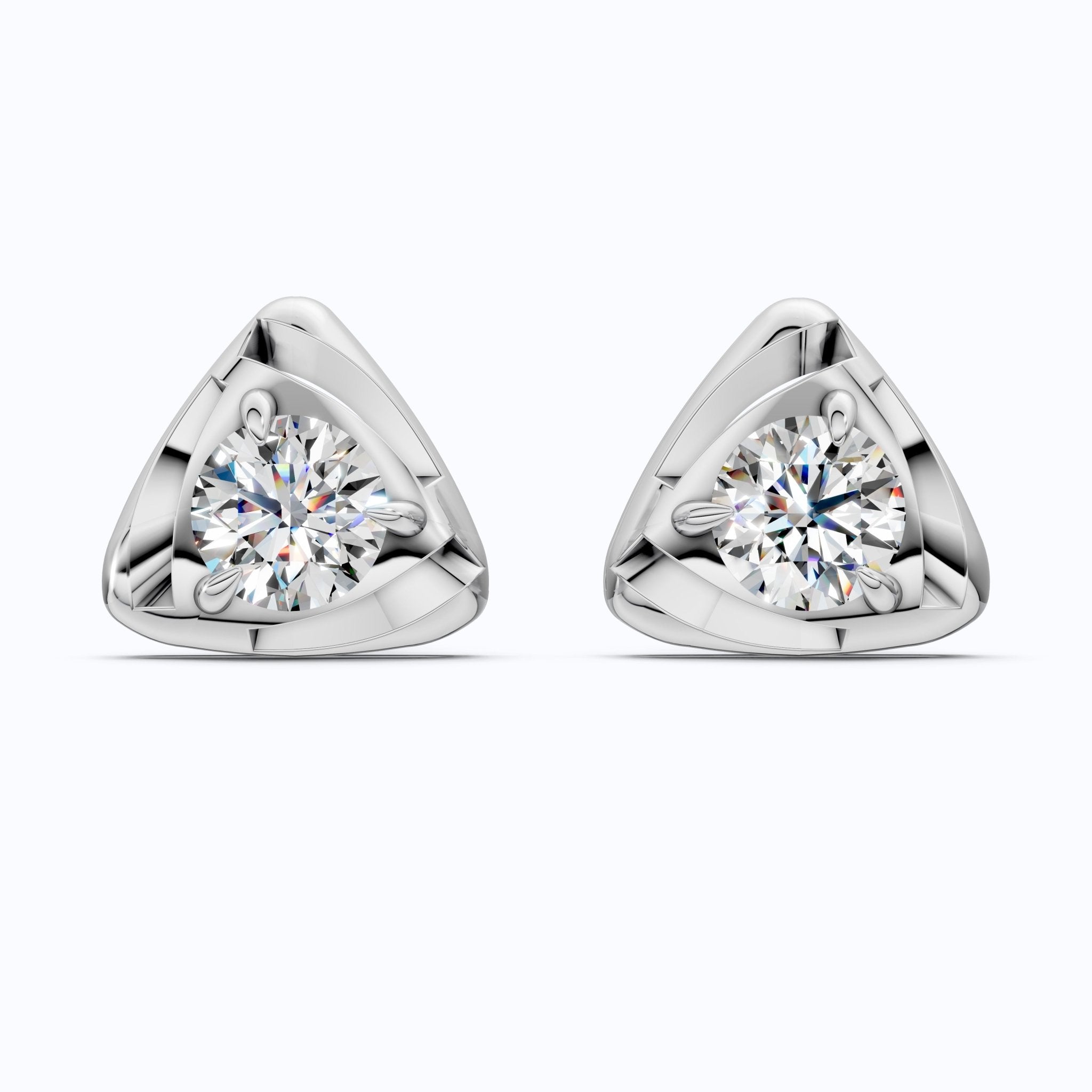 Trillion Frame Round Solitaire Stud Earrings in 14k Solid Gold, 1.00 TCW Round Cut Lab Created Diamonds, Unique Studs Gift for Wife, Everyday Earrings - Shoora Designs
