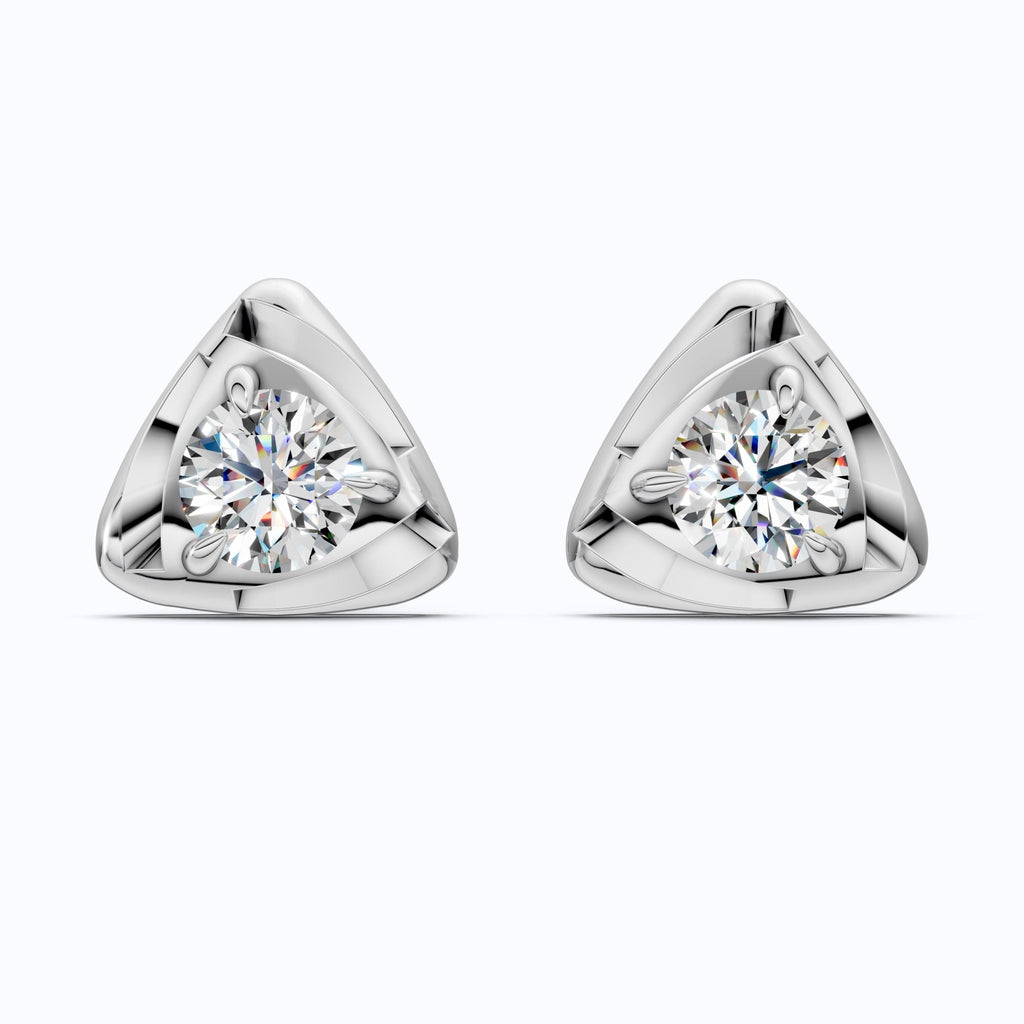 Trillion Frame Round Solitaire Stud Earrings in 14k Solid Gold, 1.00 TCW Round Cut Lab Created Diamonds, Unique Studs Gift for Wife, Everyday Earrings - Shoora Designs