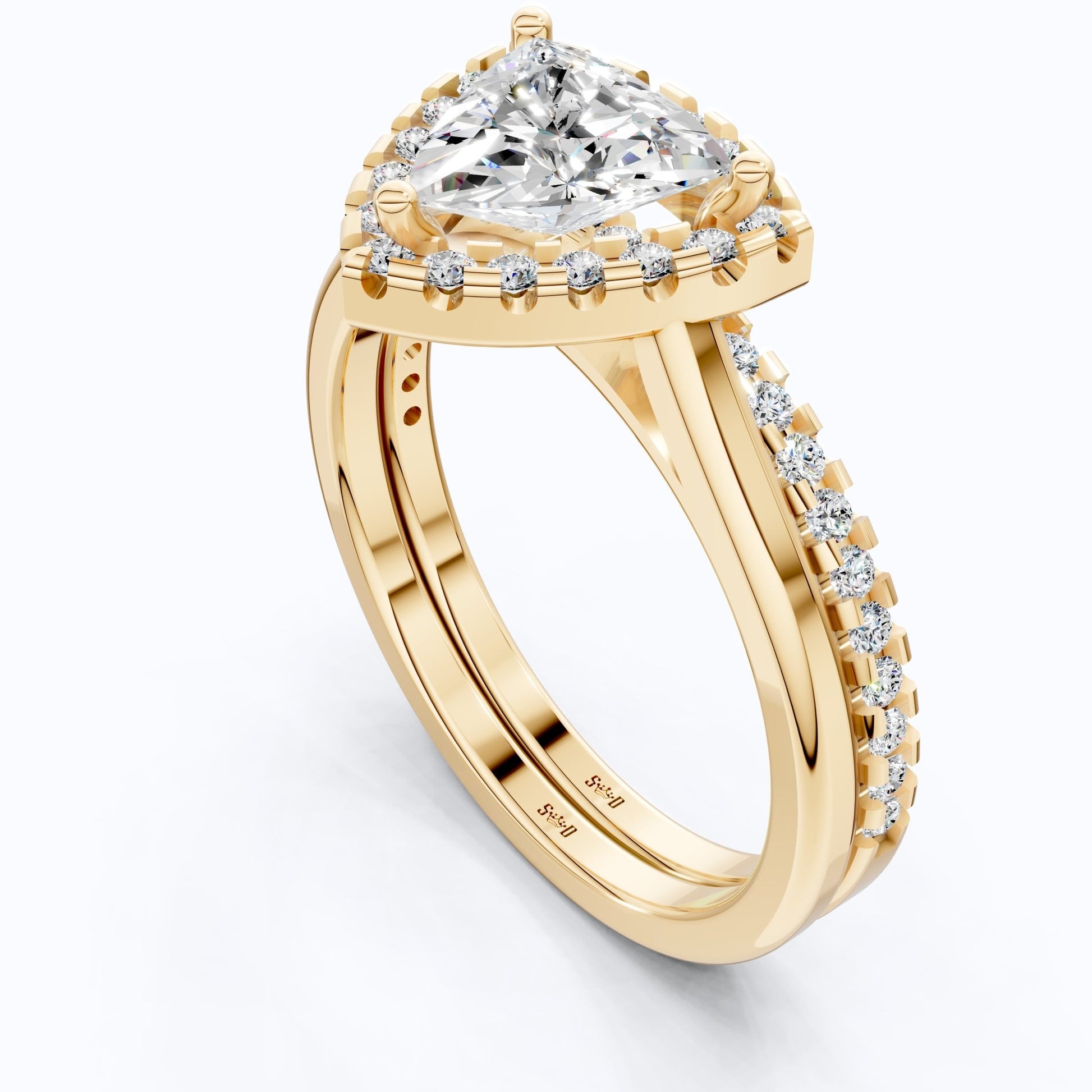 Trillion Halo with Pavé Band Bridal Set in Lab Diamond – 14k Solid Gold, Engagement Ring Set For Women, Anniversary Gift - Shoora Designs