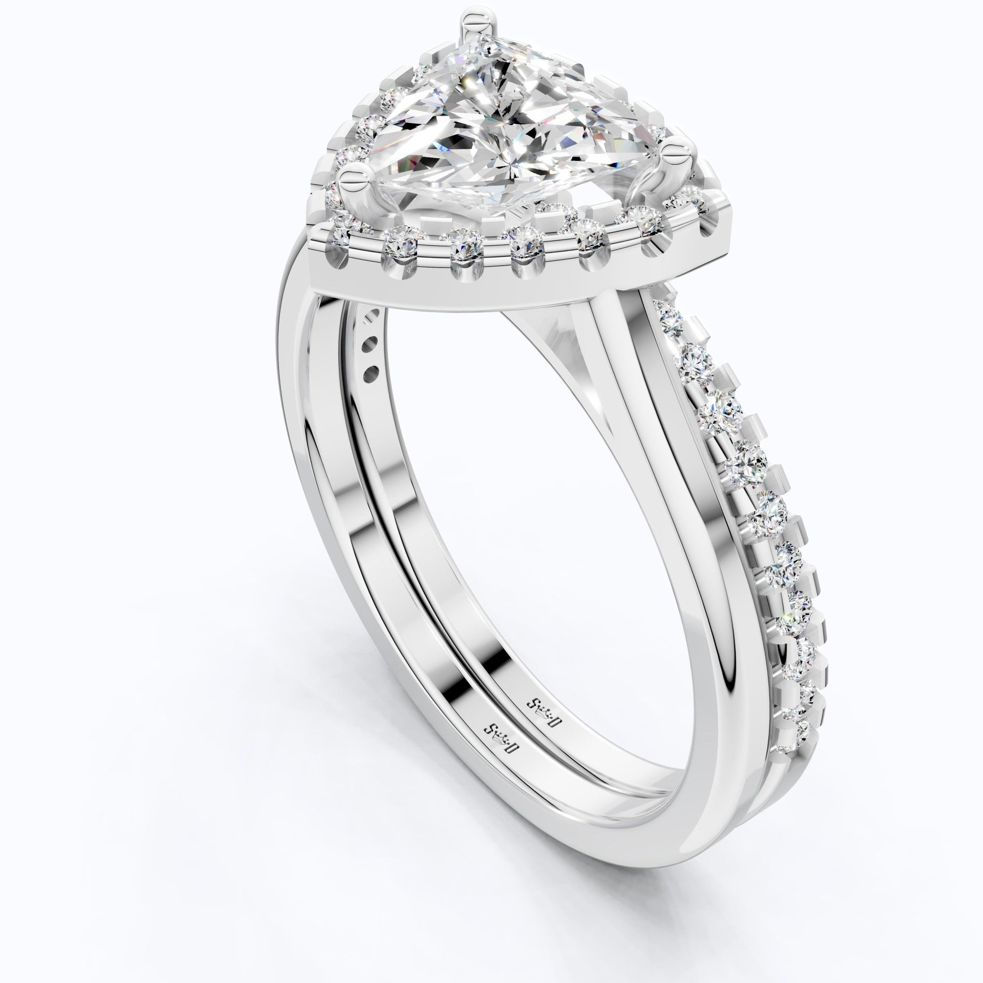 Trillion Halo with Pavé Band Bridal Set in Lab Diamond – 14k Solid Gold, Engagement Ring Set For Women, Anniversary Gift - Shoora Designs