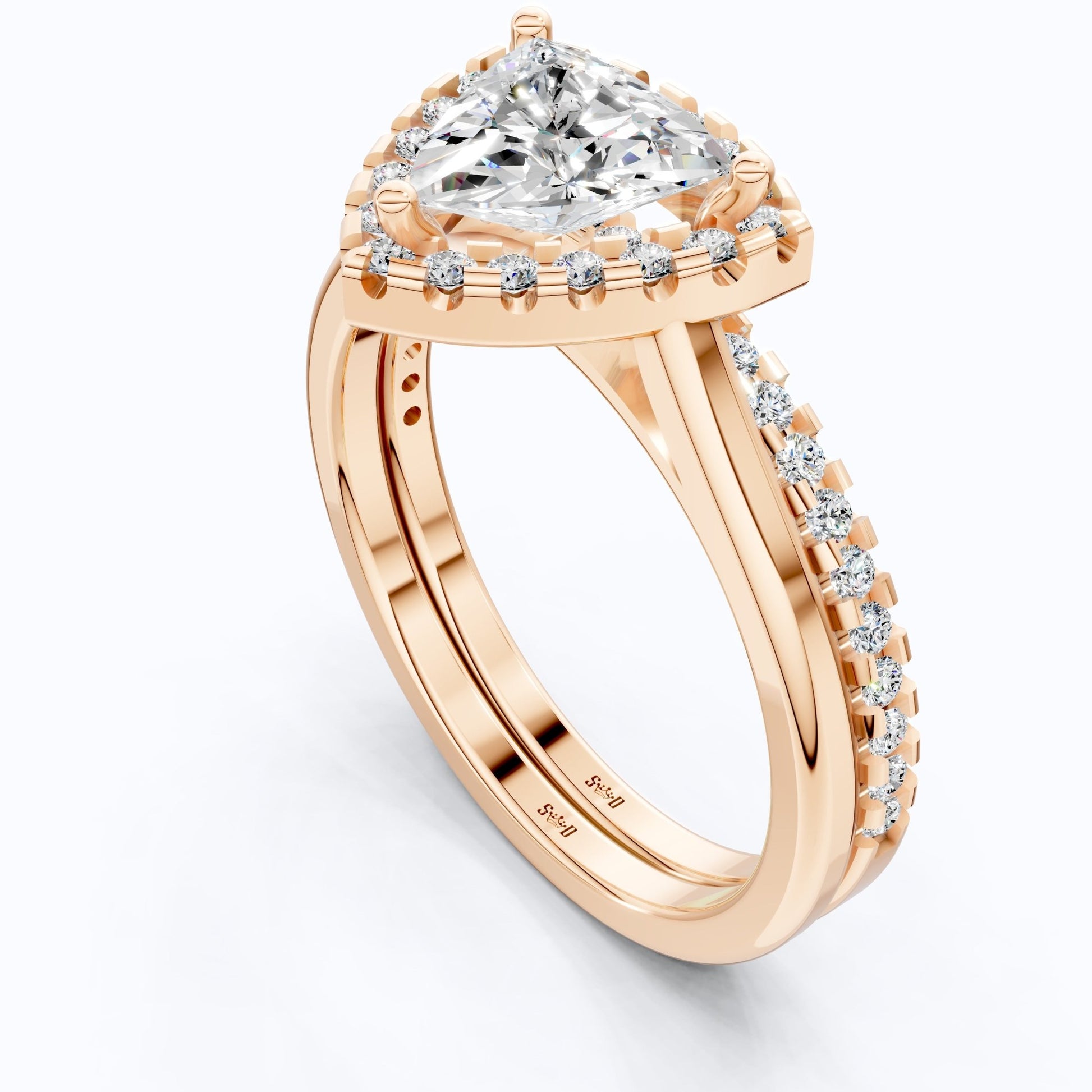 Trillion Halo with Pavé Band Bridal Set in Lab Diamond – 14k Solid Gold, Engagement Ring Set For Women, Anniversary Gift - Shoora Designs