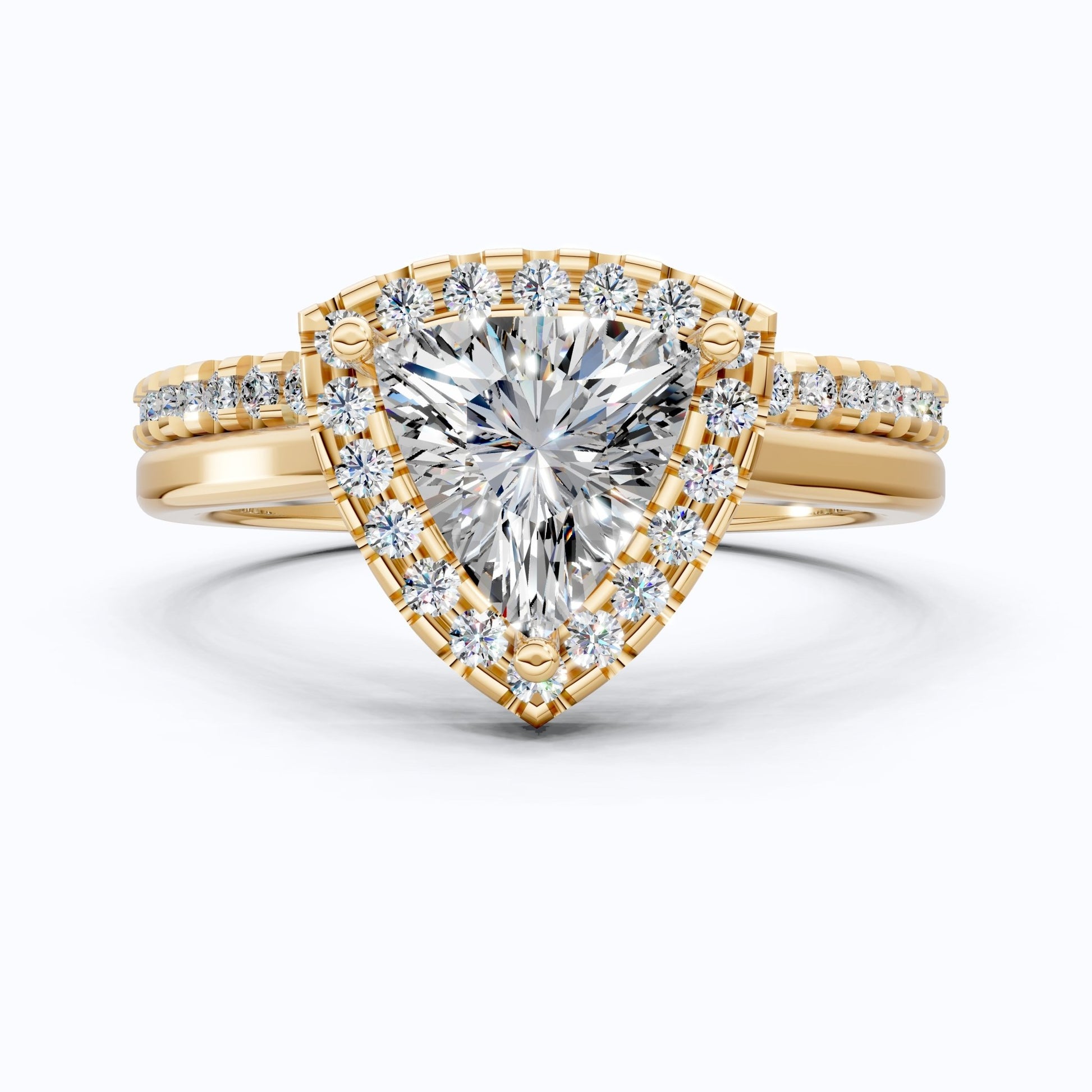 Trillion Halo with Pavé Band Bridal Set in Lab Diamond – 14k Solid Gold, Engagement Ring Set For Women, Anniversary Gift - Shoora Designs